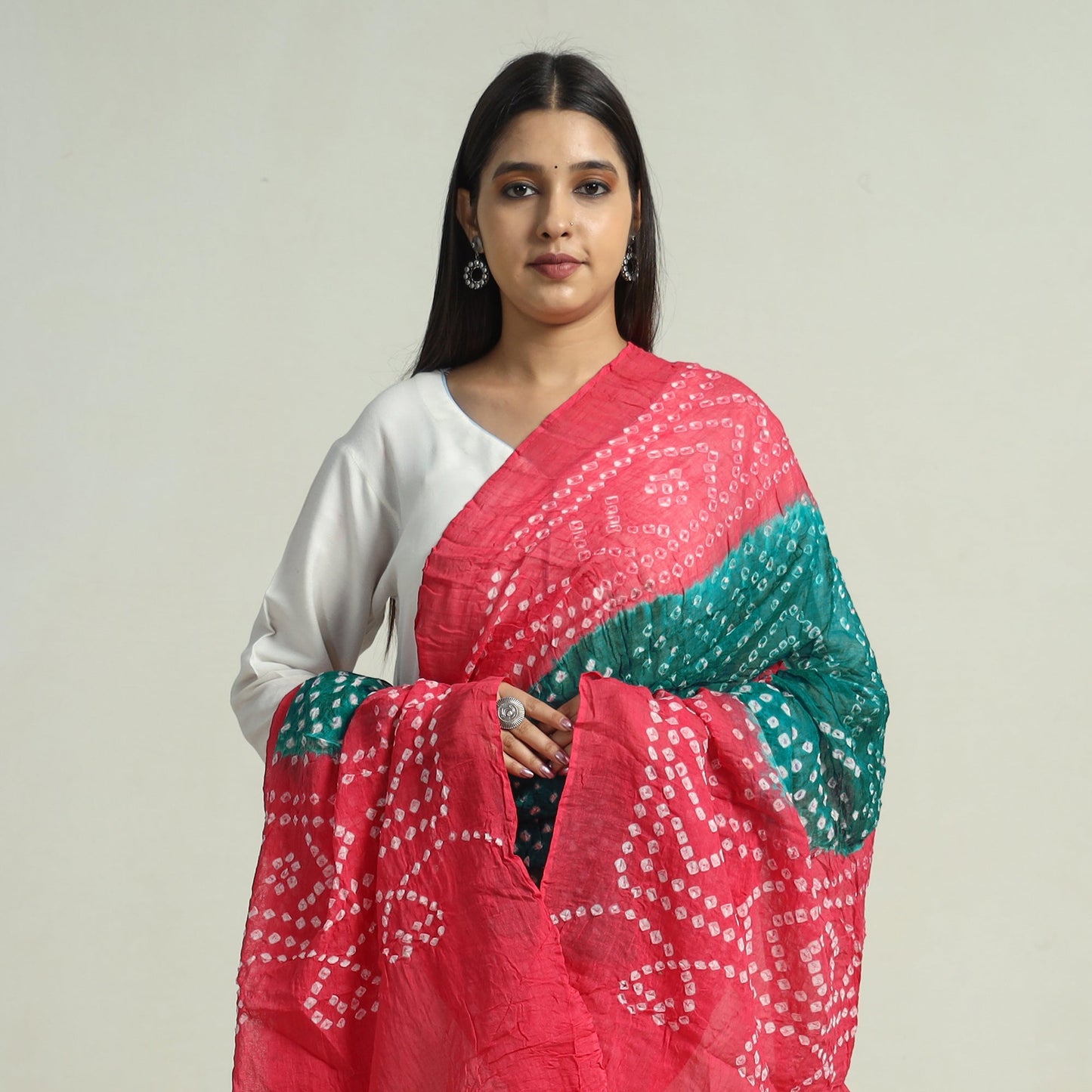 Pink Kutch Bandhani Tie-Dye Mul Cotton Dupatta
