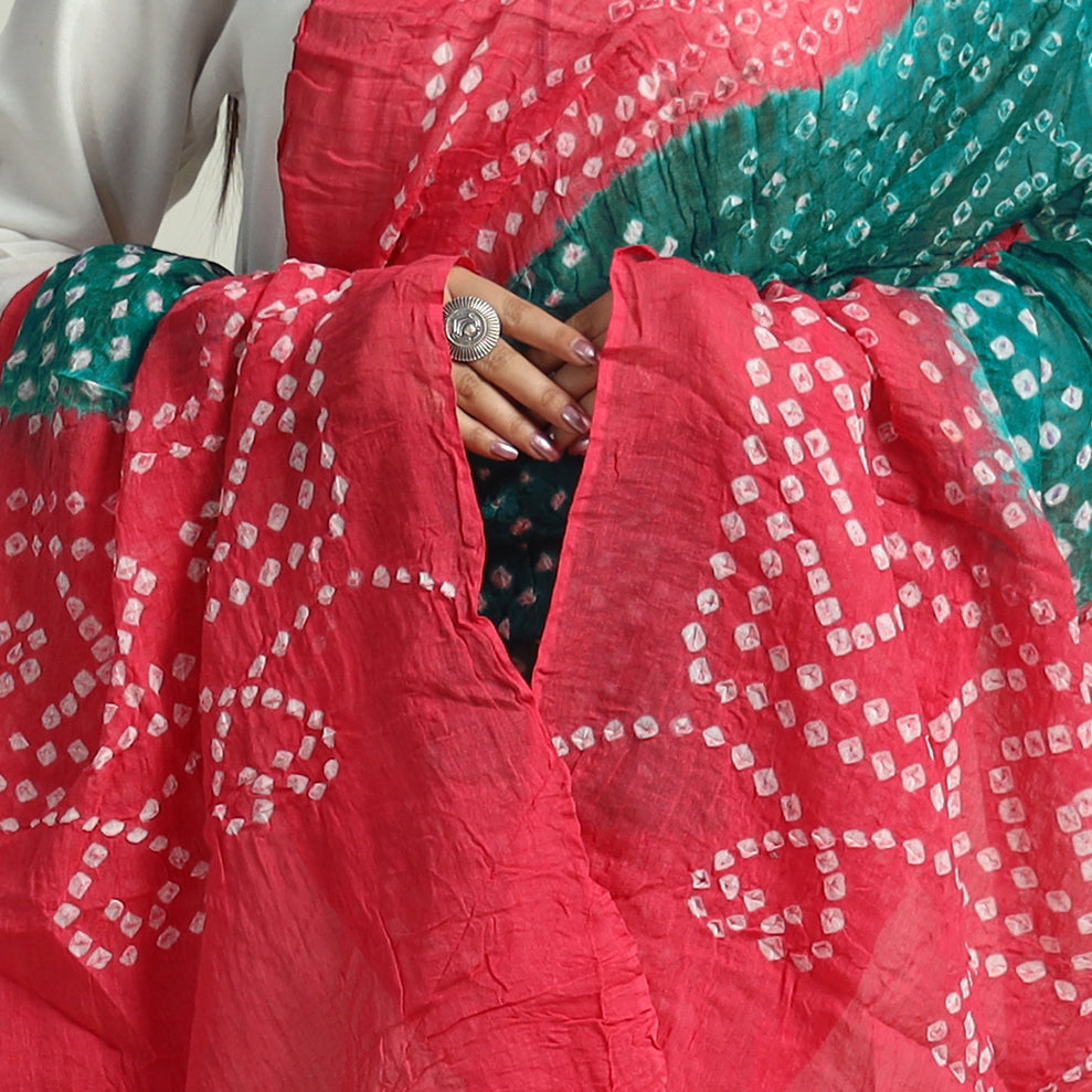 Pink Kutch Bandhani Tie-Dye Mul Cotton Dupatta