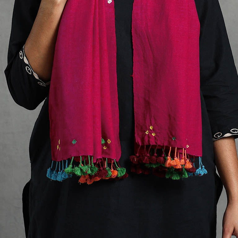 Pink Kutch Handwoven Merino Wool Bandhani Stole