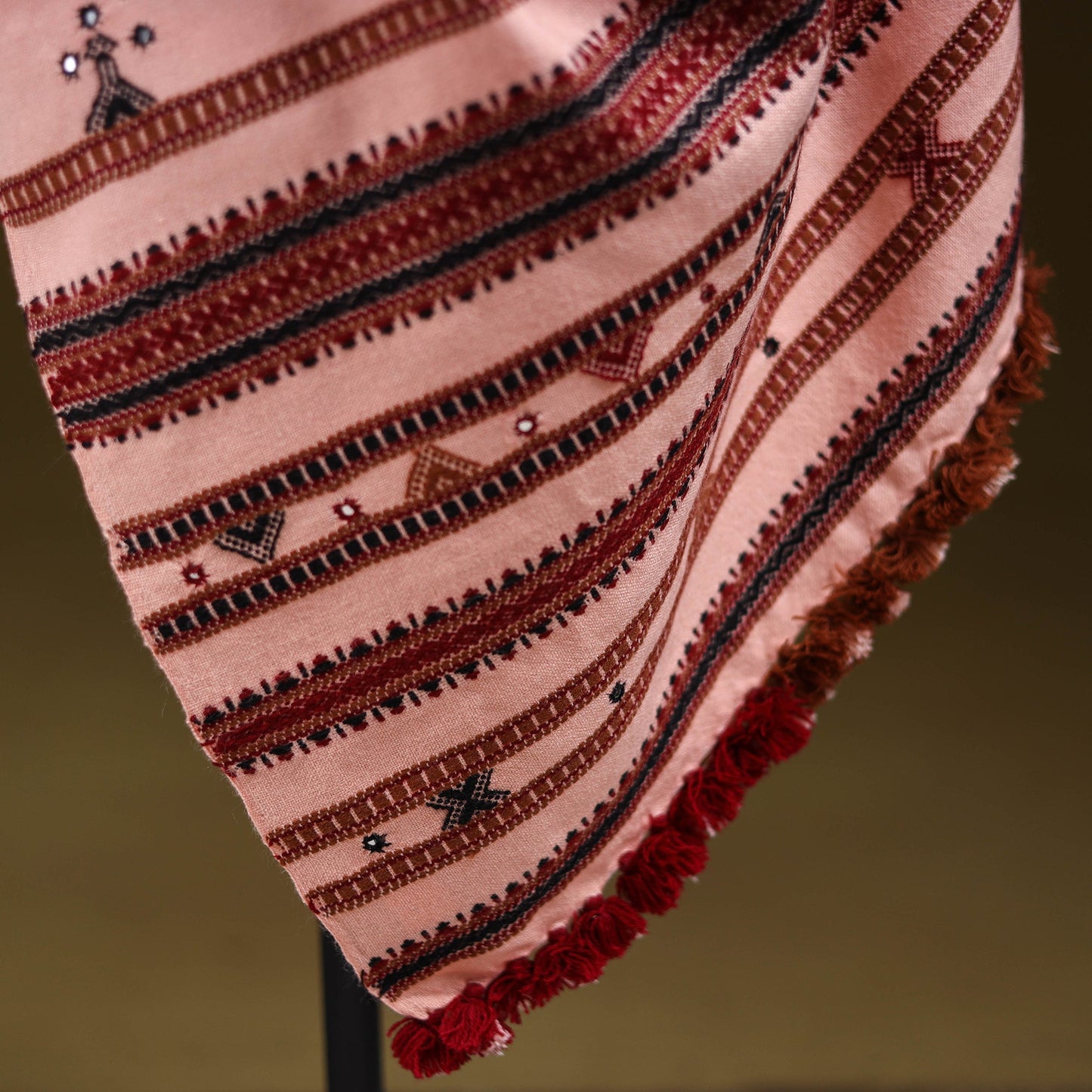 Pink - kutch bhujodi handwoven mirror work acrylic wool