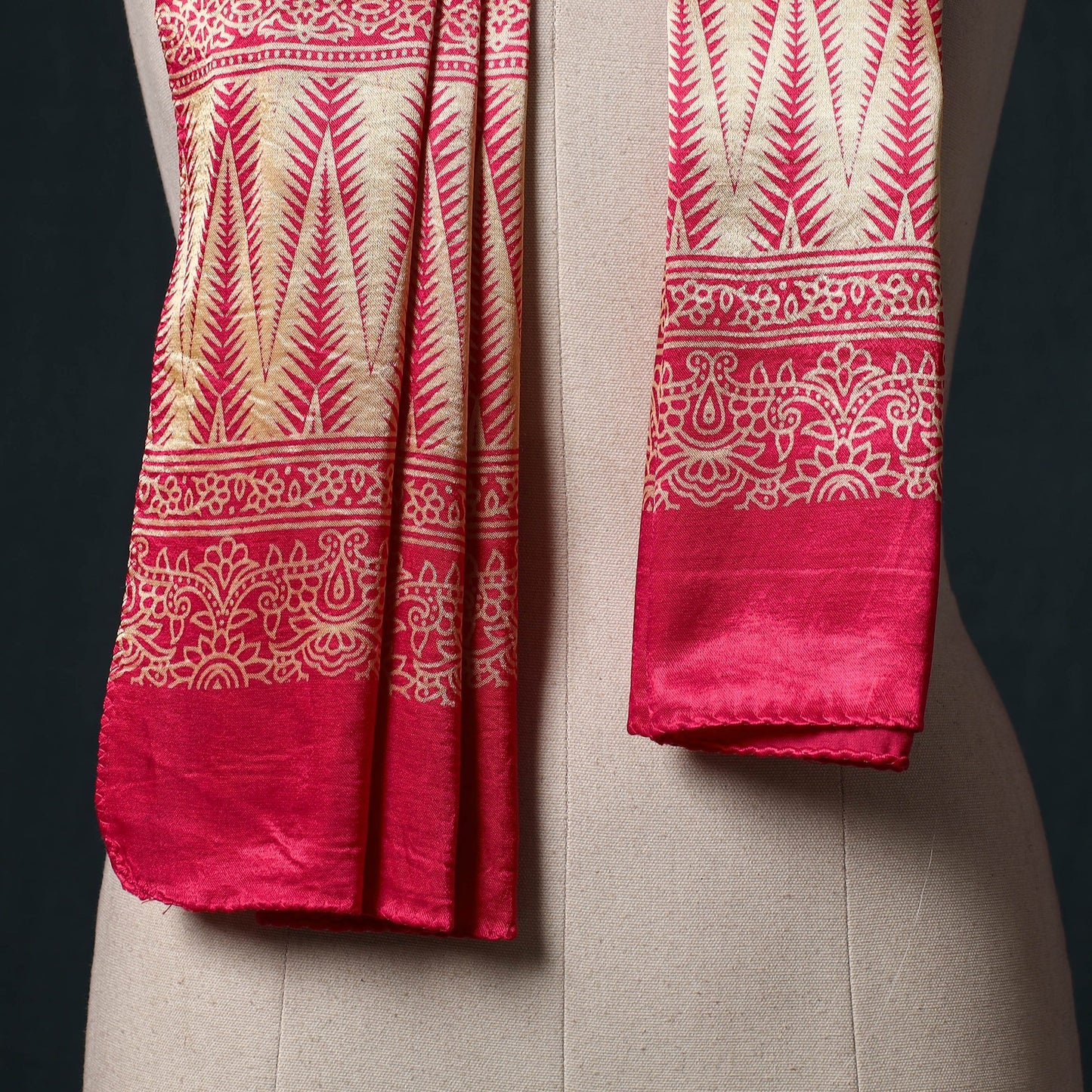 Kutch printed mashru silk stole 17 - handcrafted