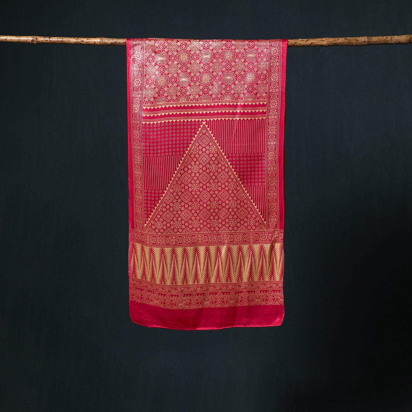 Kutch printed mashru silk stole 17 - handcrafted