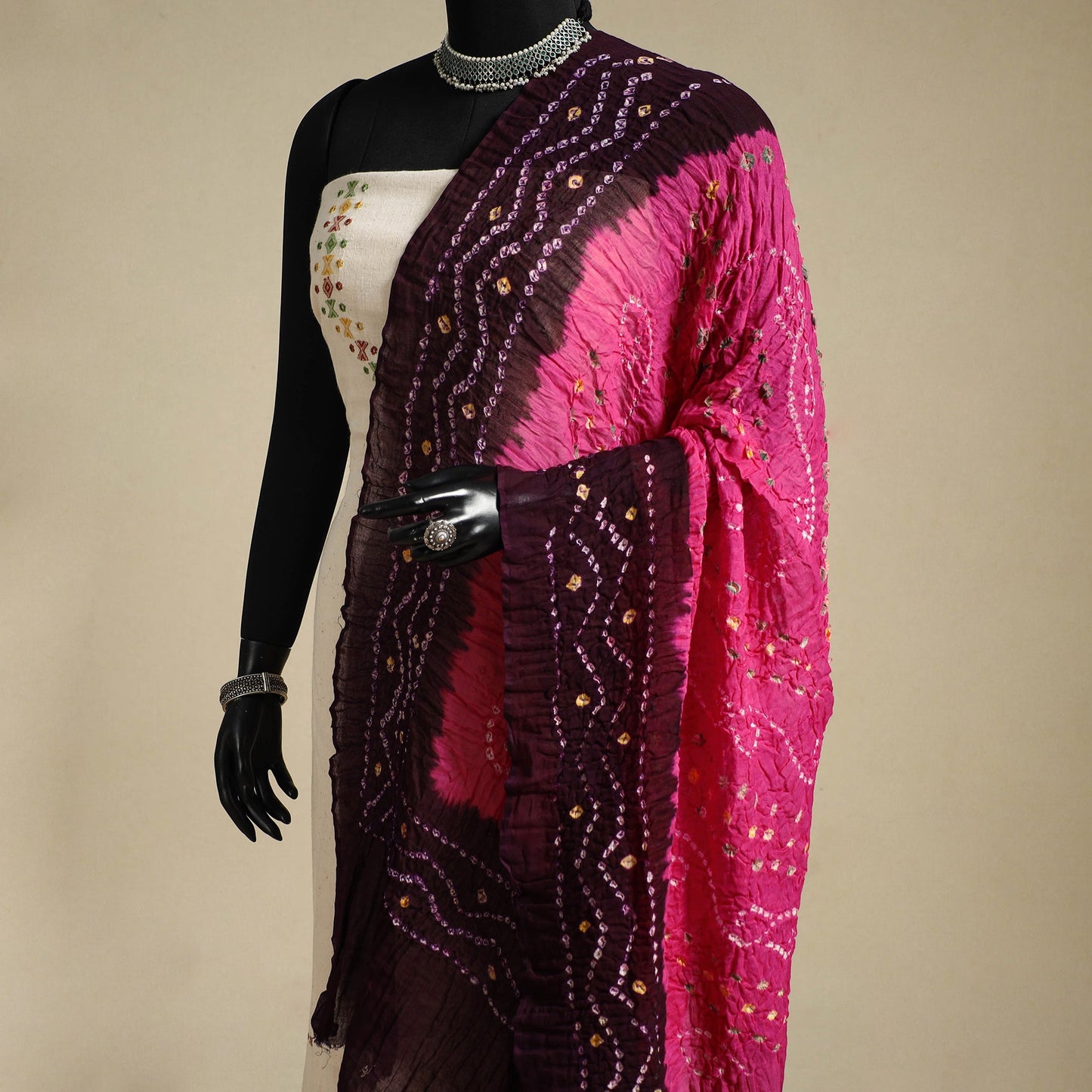 Pink - kutch tie-dye mul cotton bandhani dupatta 92