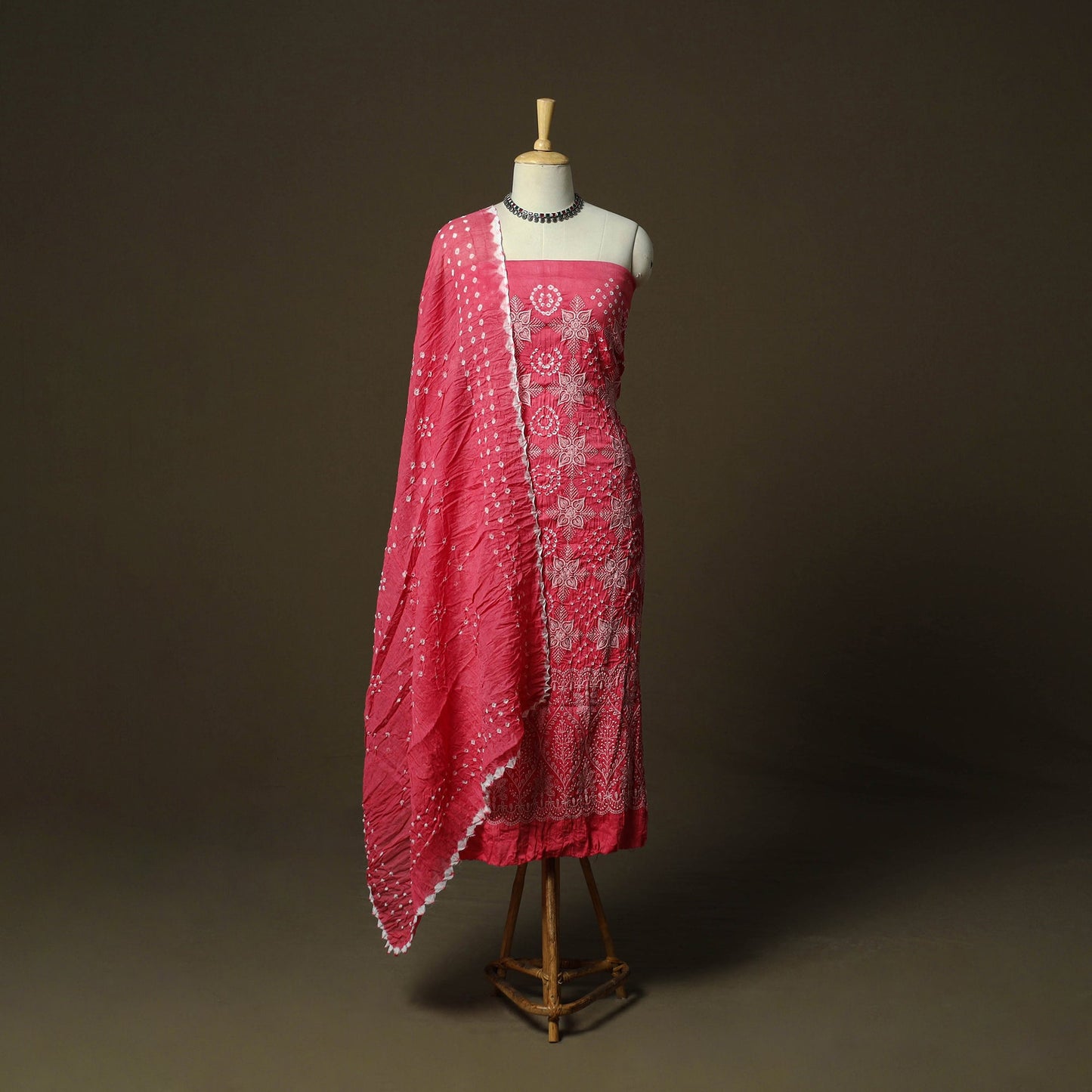 Kutch tie-dye satin cotton bandhani 3pc unstitched dress