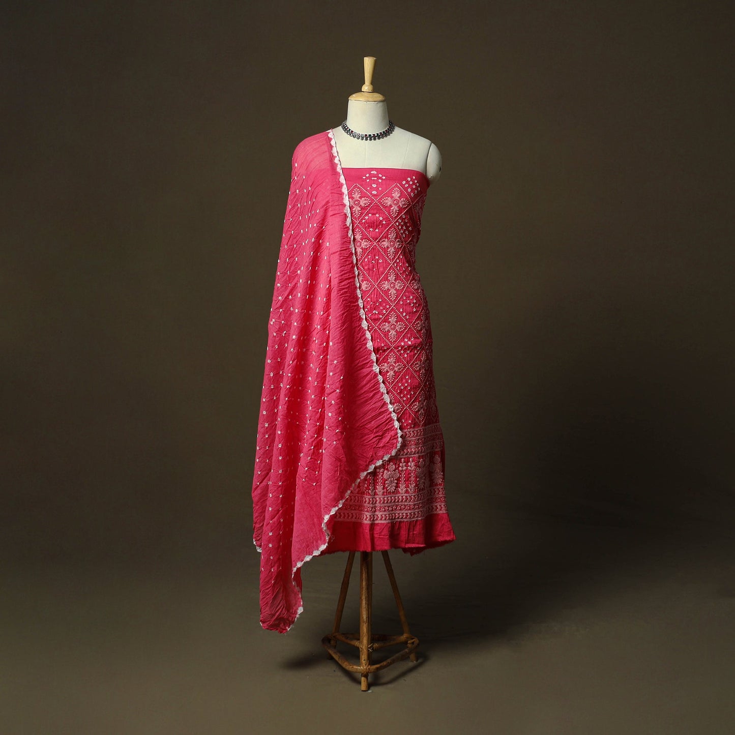 Kutch tie-dye satin cotton bandhani 3pc unstitched dress