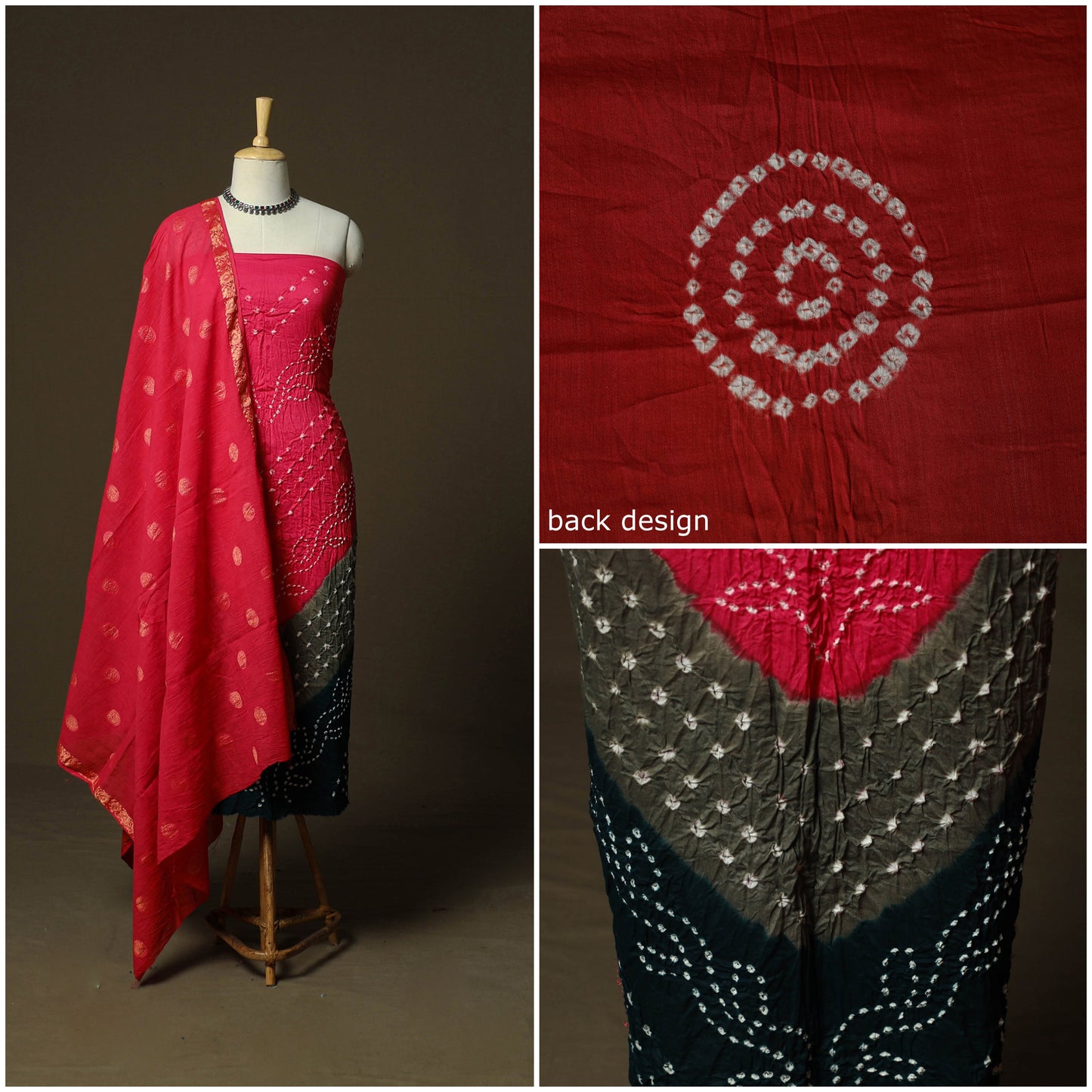 Kutch tie-dye satin cotton bandhani 3pc unstitched dress