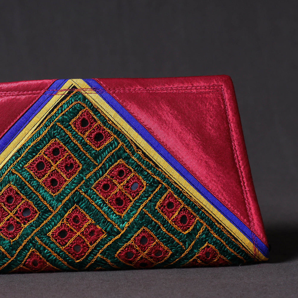 Pink Kutchi Embroidery Mirror Work Clutch
