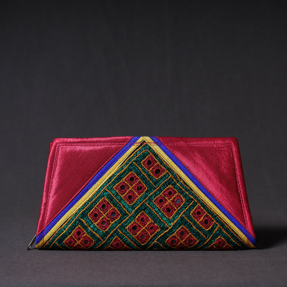 Pink Kutchi Embroidery Mirror Work Clutch