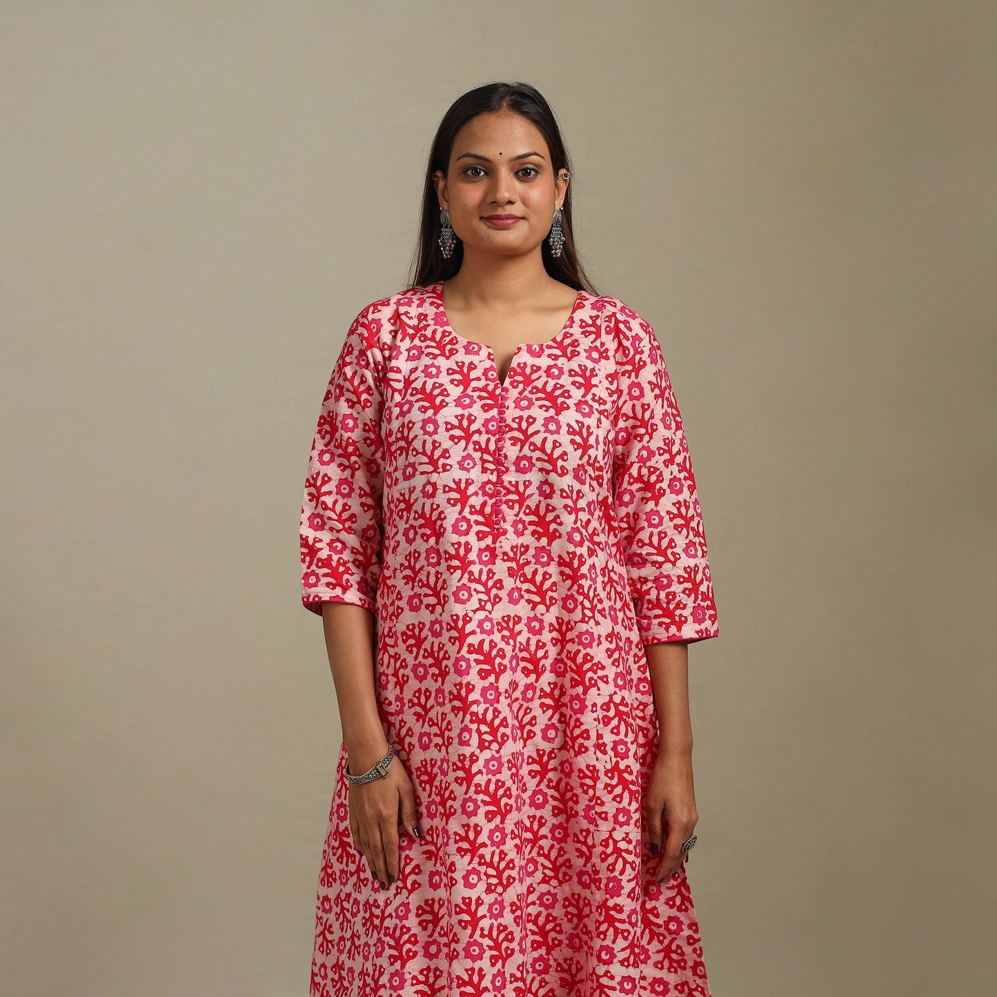 A-line cotton hand batik kurta for women 20 - handcrafted