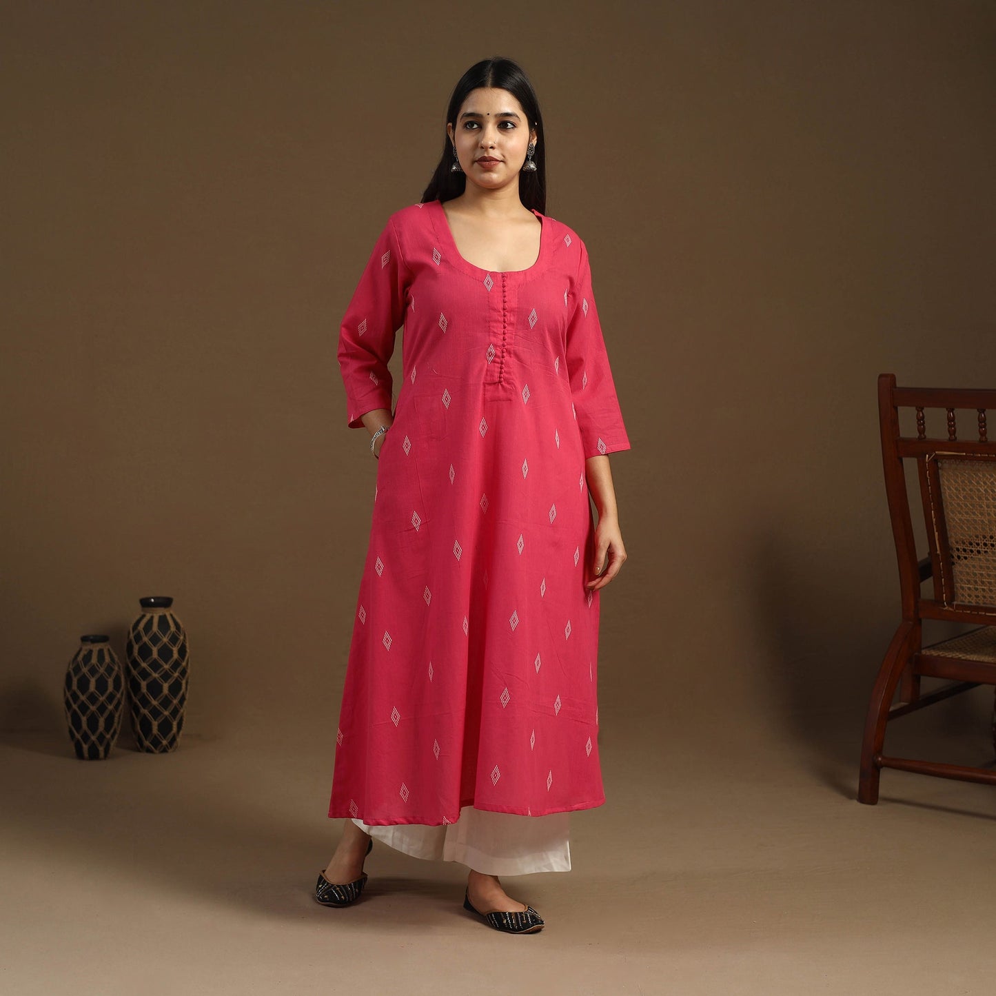 A-Line Cotton Jacquard Kurta for Women
