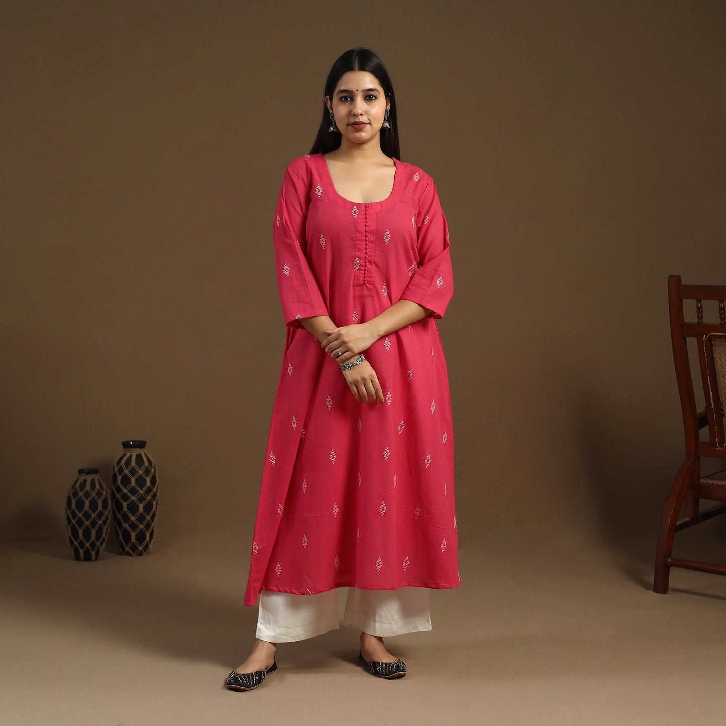 A-Line Cotton Jacquard Kurta for Women