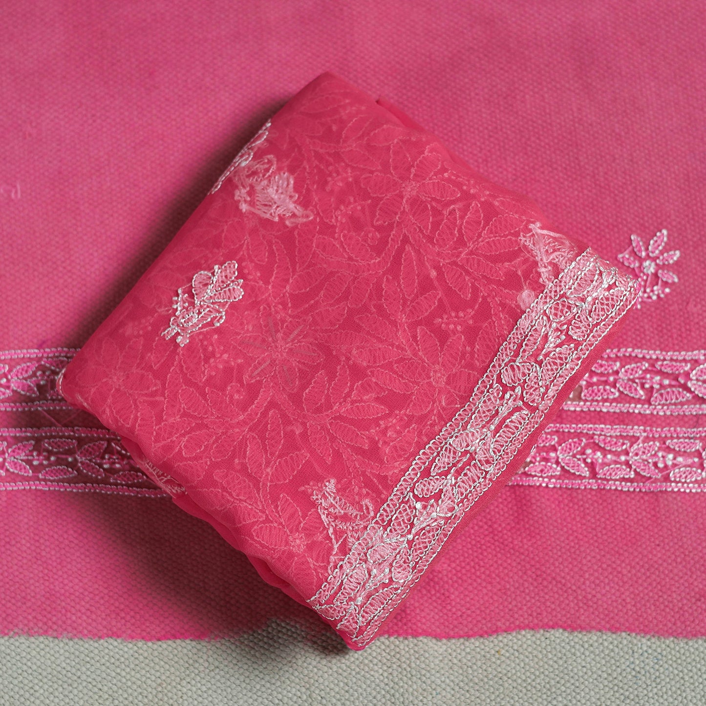 Pink - lucknowi hand embroidered chikankari georgette 3pc