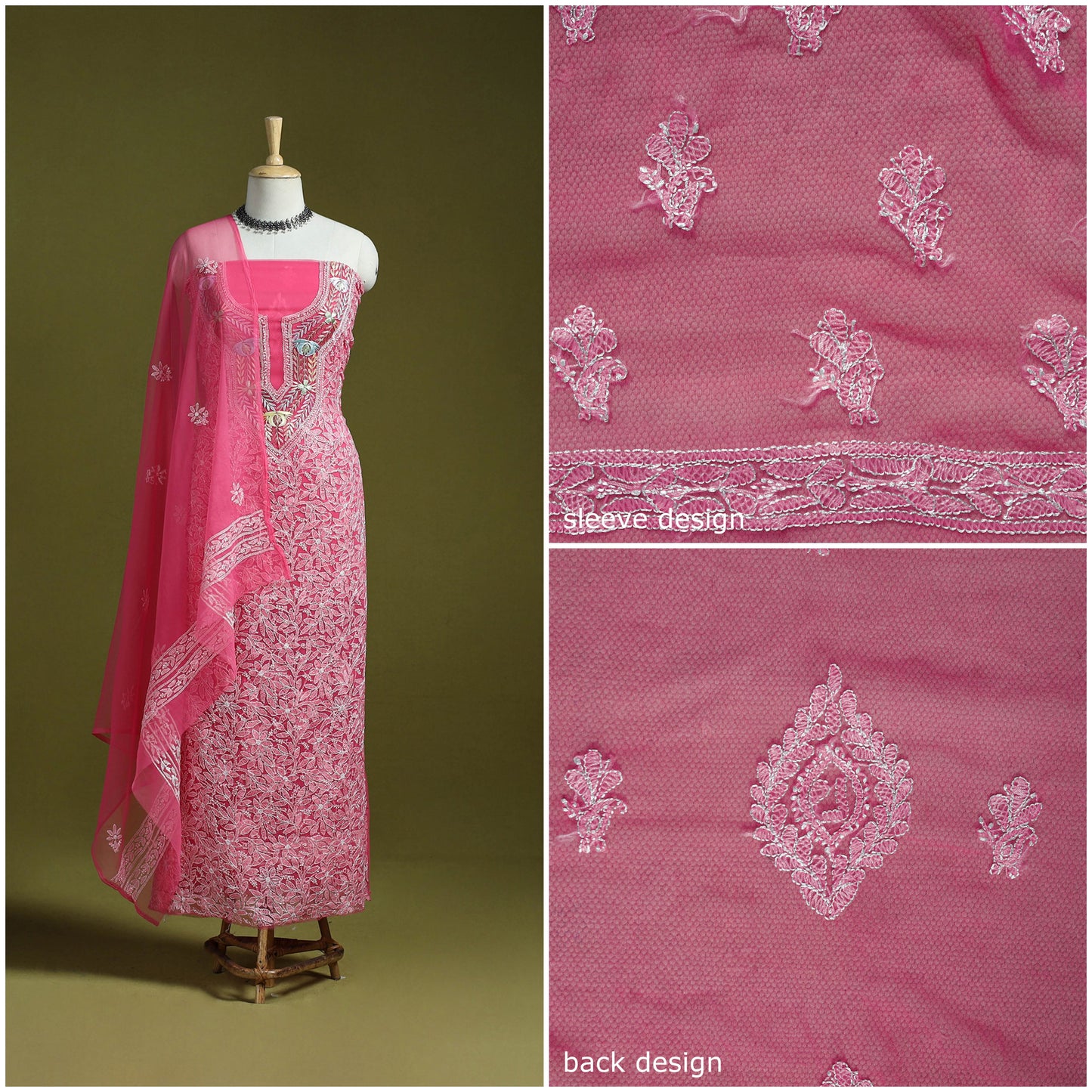 Pink - lucknowi hand embroidered chikankari georgette 3pc