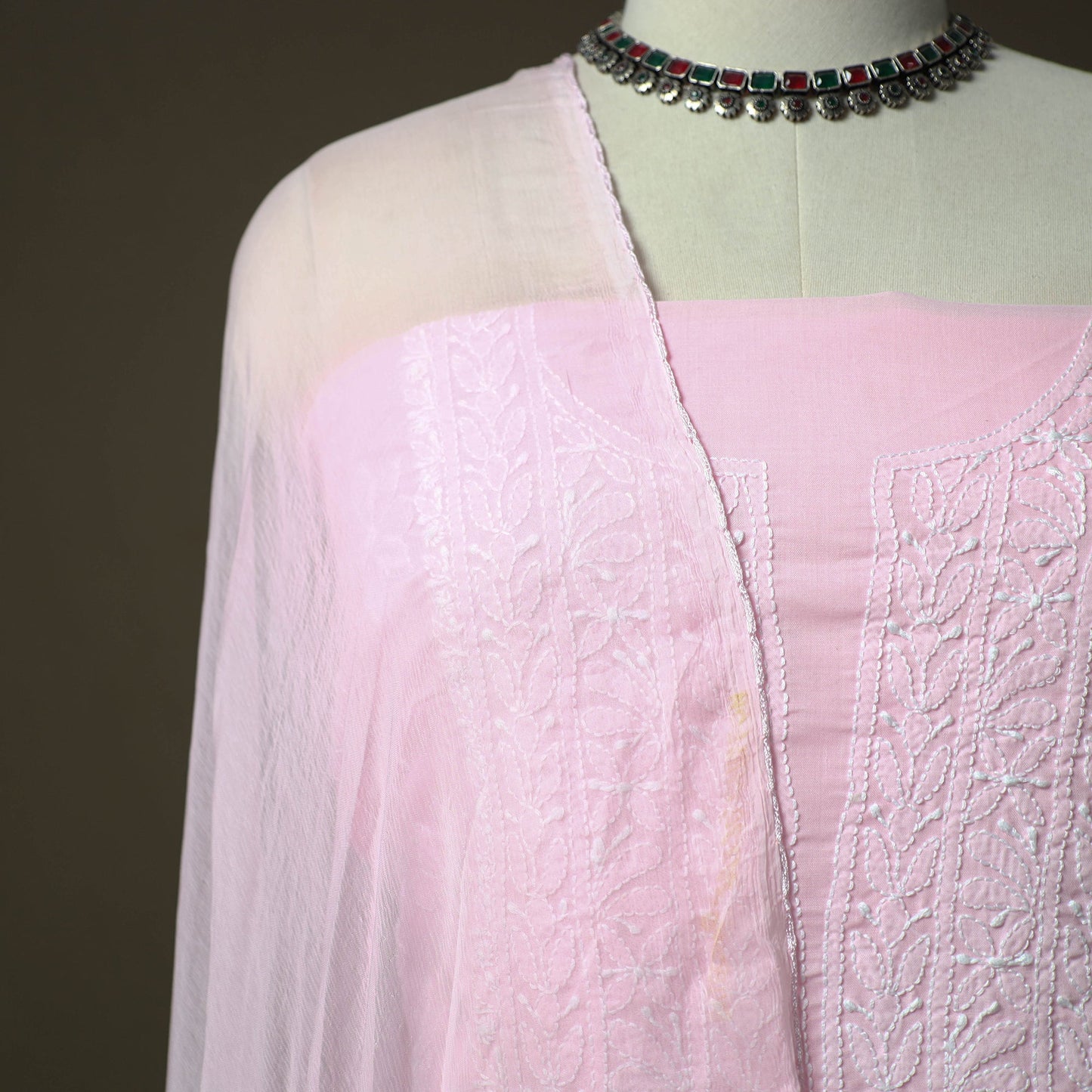 Pink - lucknowi hand embroidered cotton chikankari 3pc