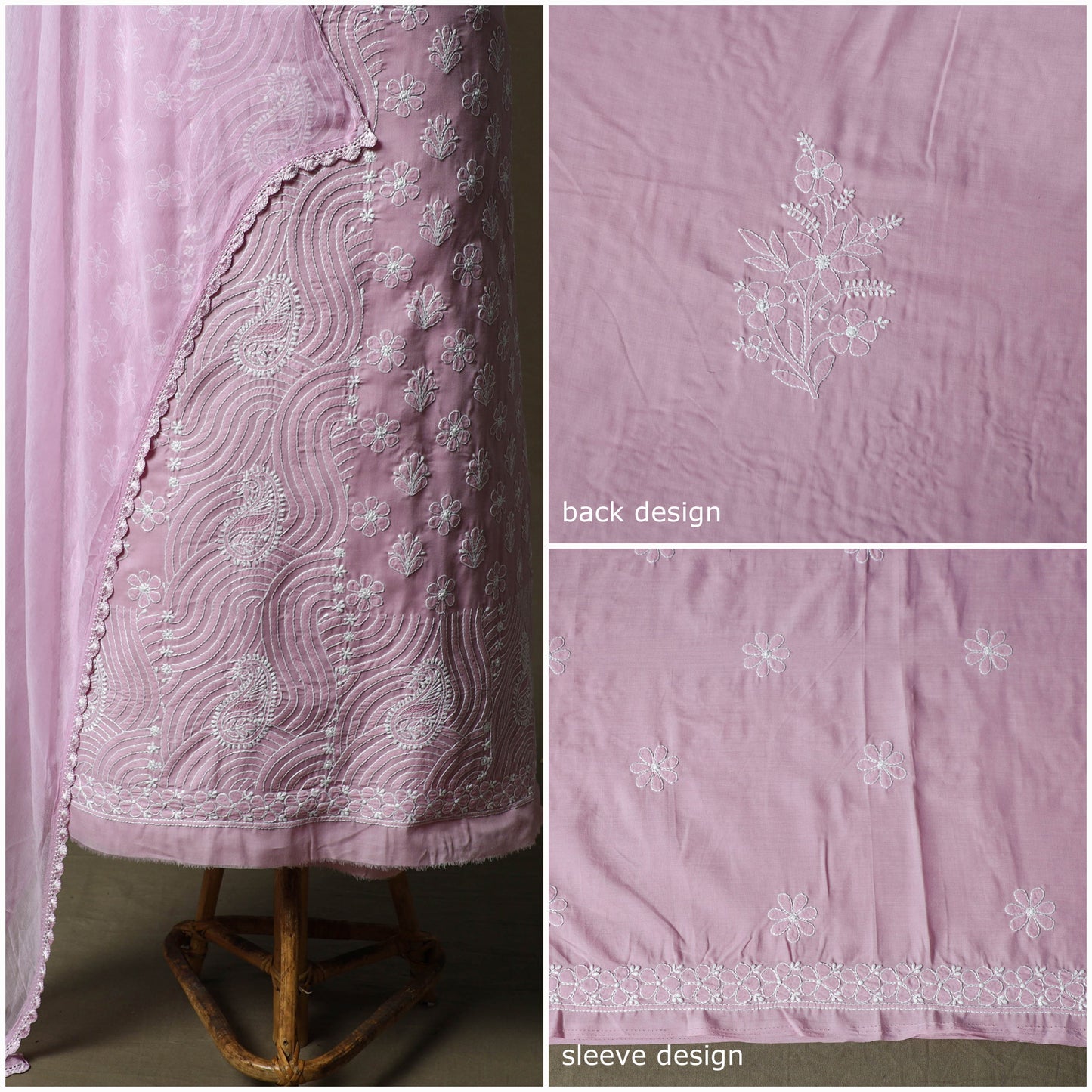 Purple - lucknowi hand embroidered cotton chikankari 3pc
