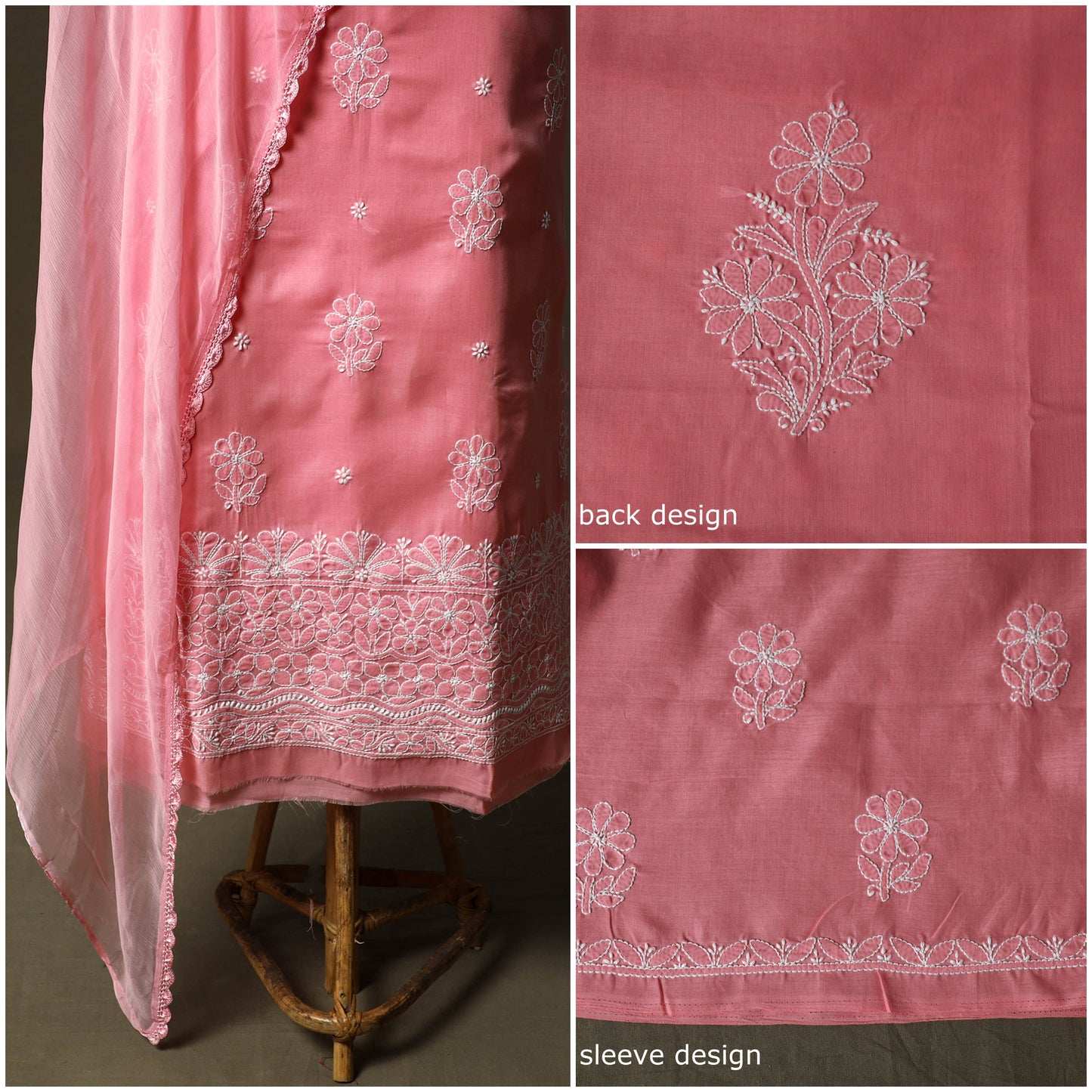 Lucknowi hand embroidered cotton chikankari 3pc unstitched