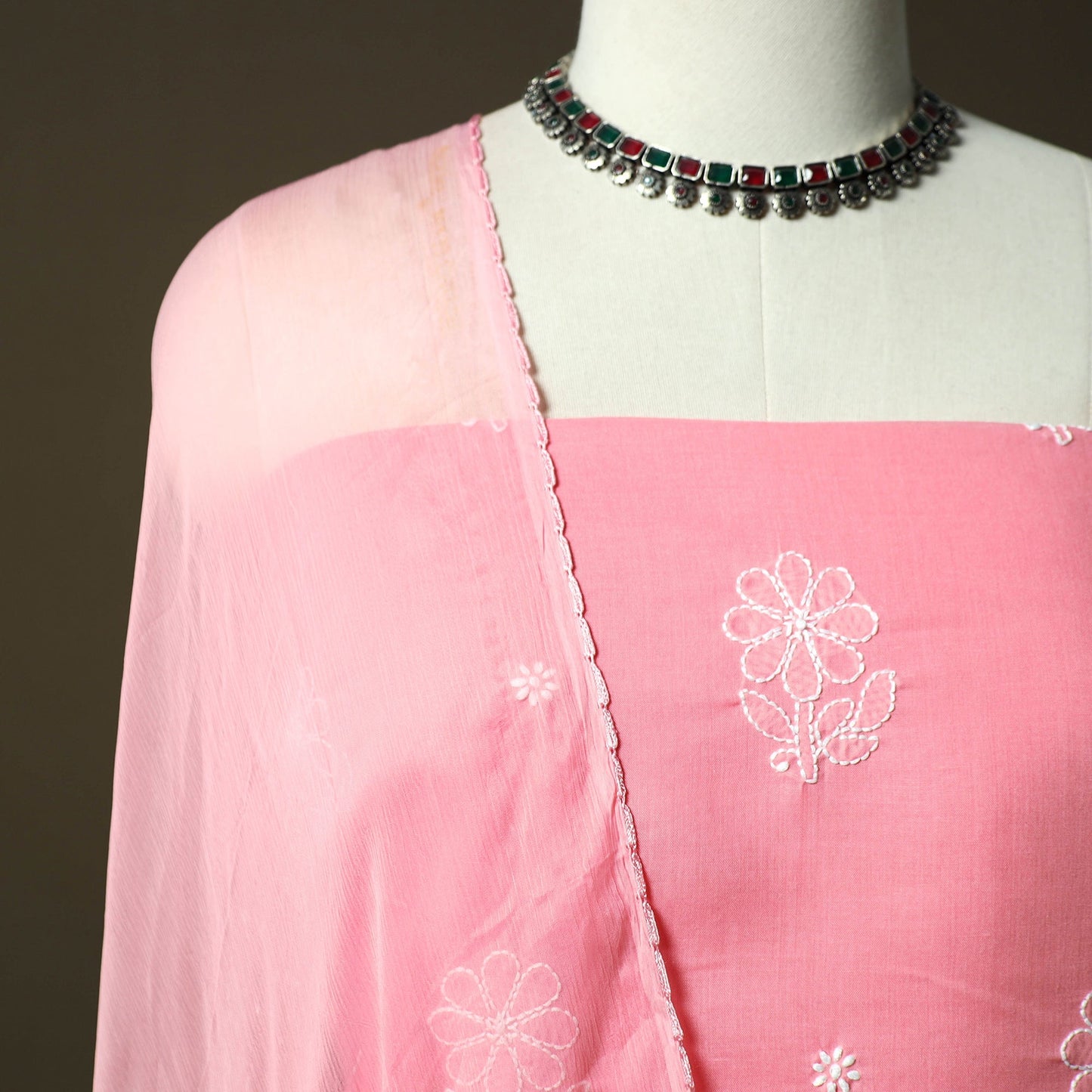 Lucknowi hand embroidered cotton chikankari 3pc unstitched