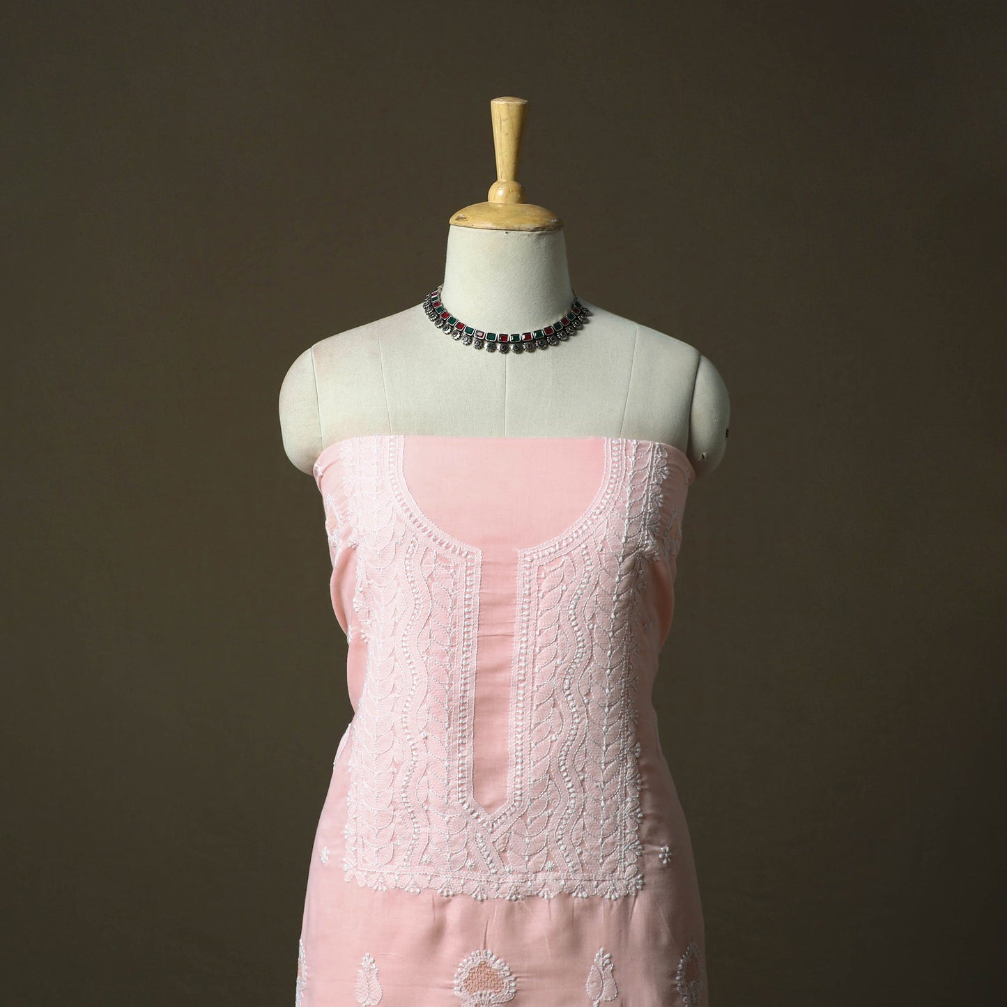 Pink - lucknowi hand embroidered cotton chikankari 3pc