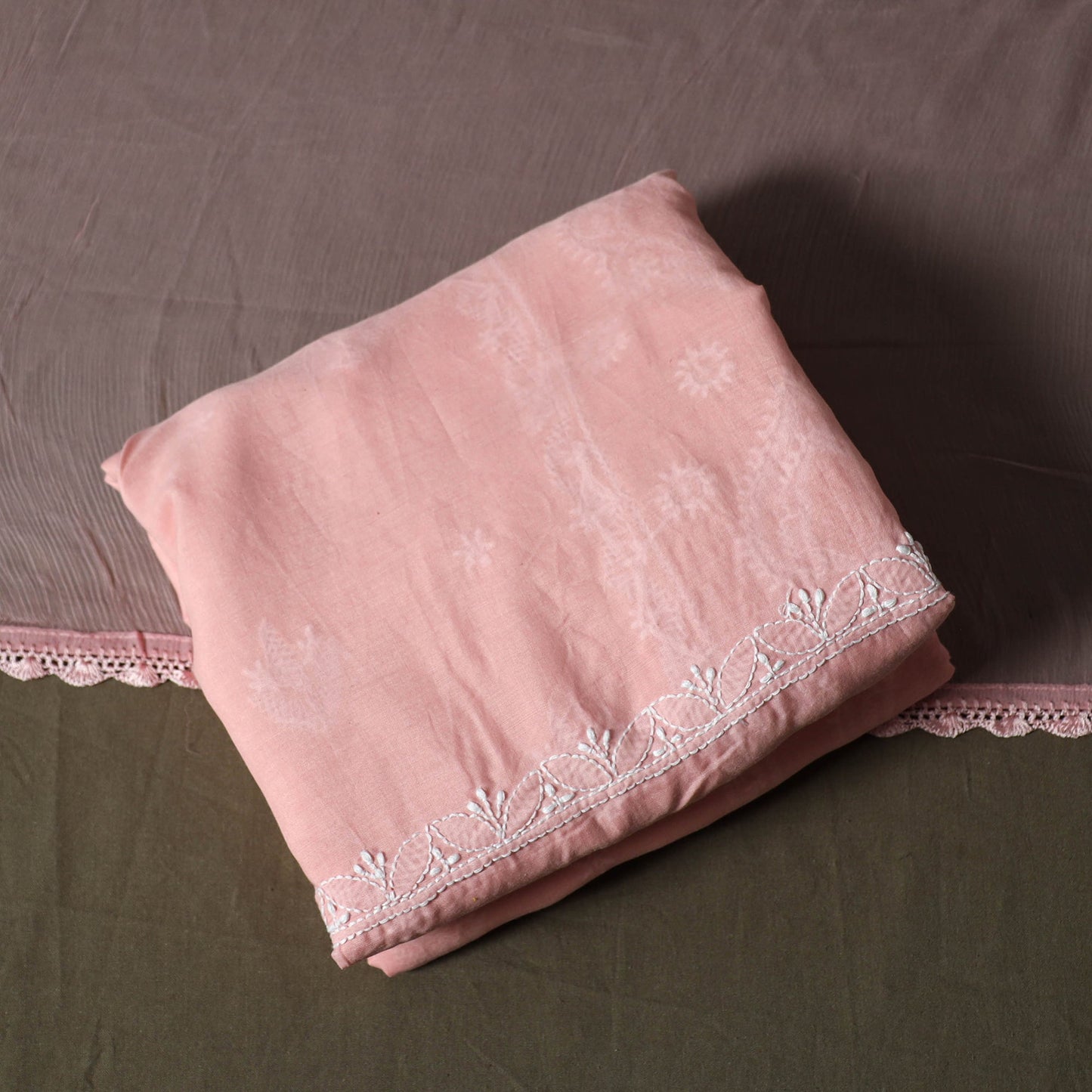 Lucknowi hand embroidered cotton chikankari 3pc unstitched