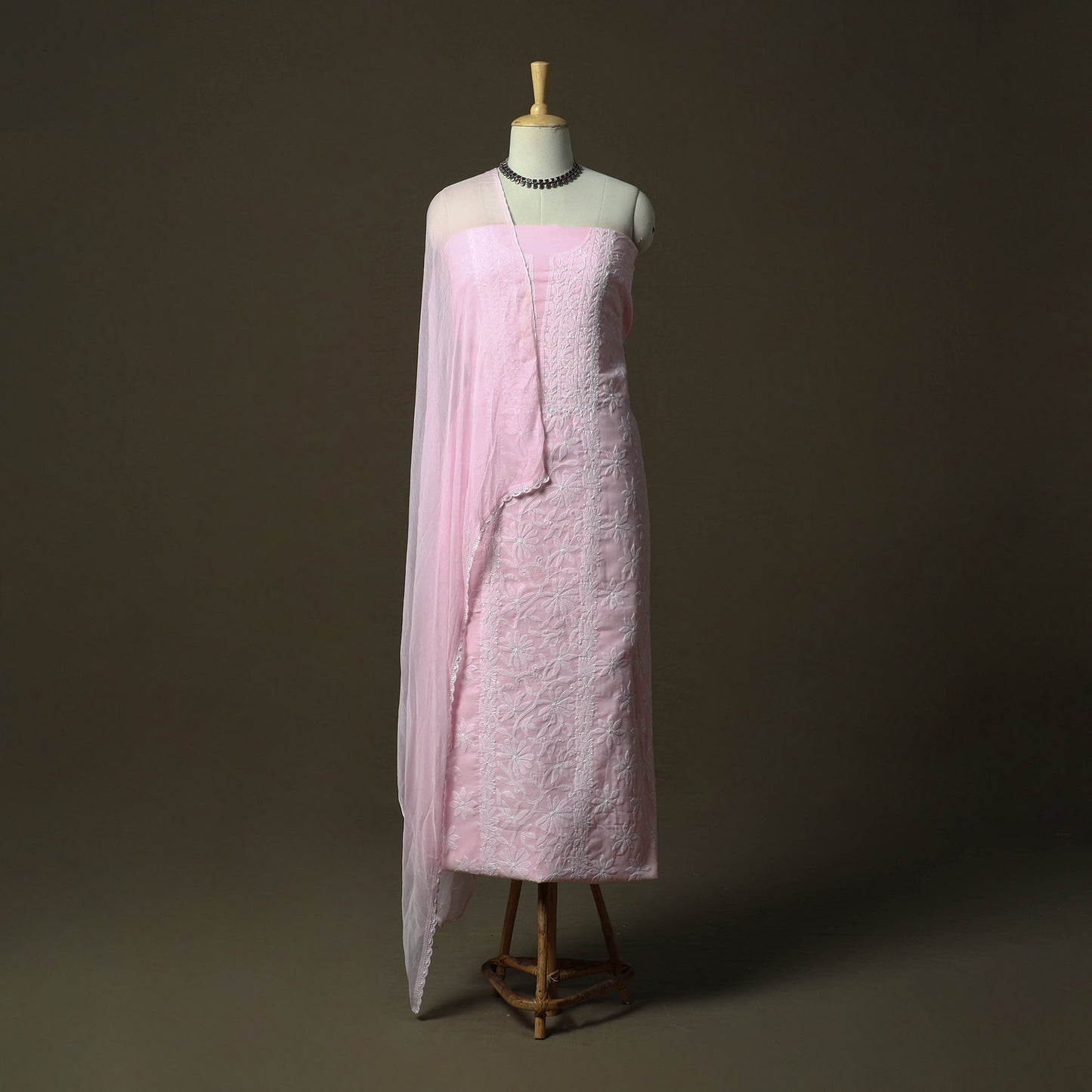 Pink - lucknowi hand embroidered cotton chikankari 3pc