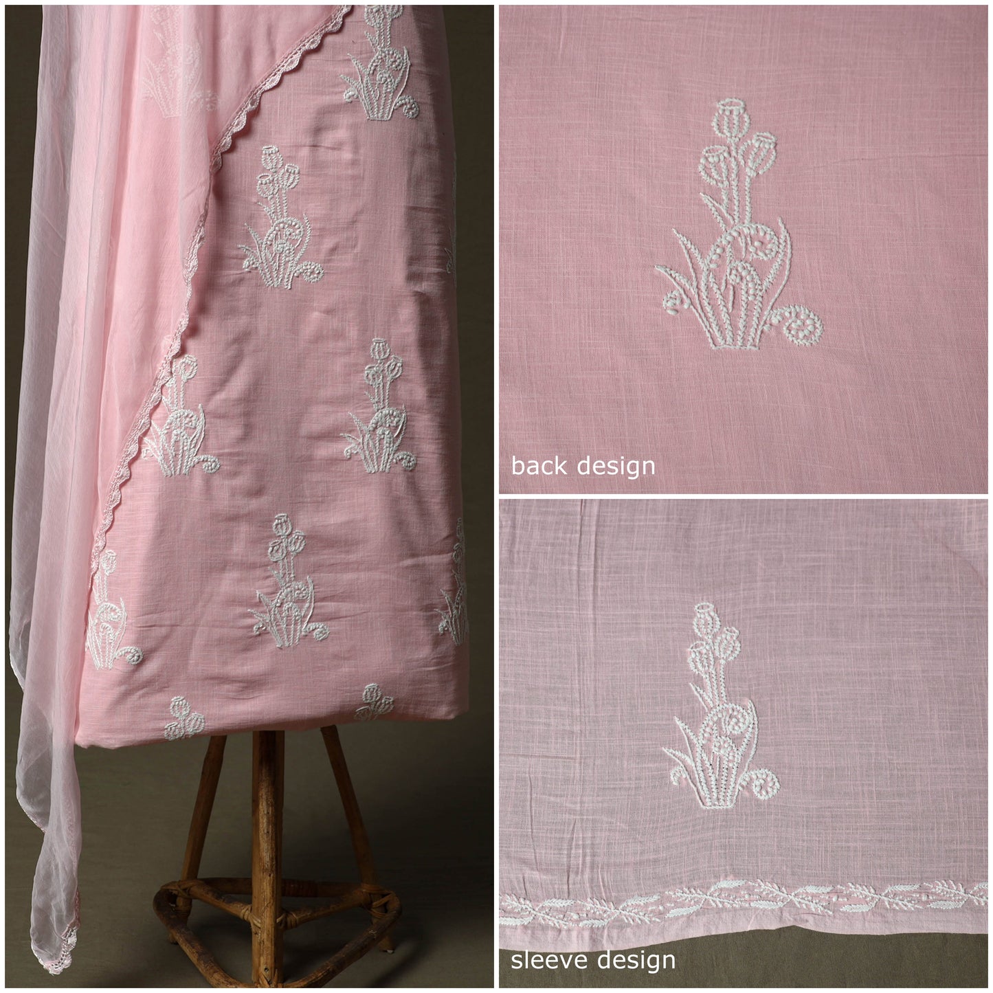 Lucknowi hand embroidered cotton chikankari 3pc unstitched
