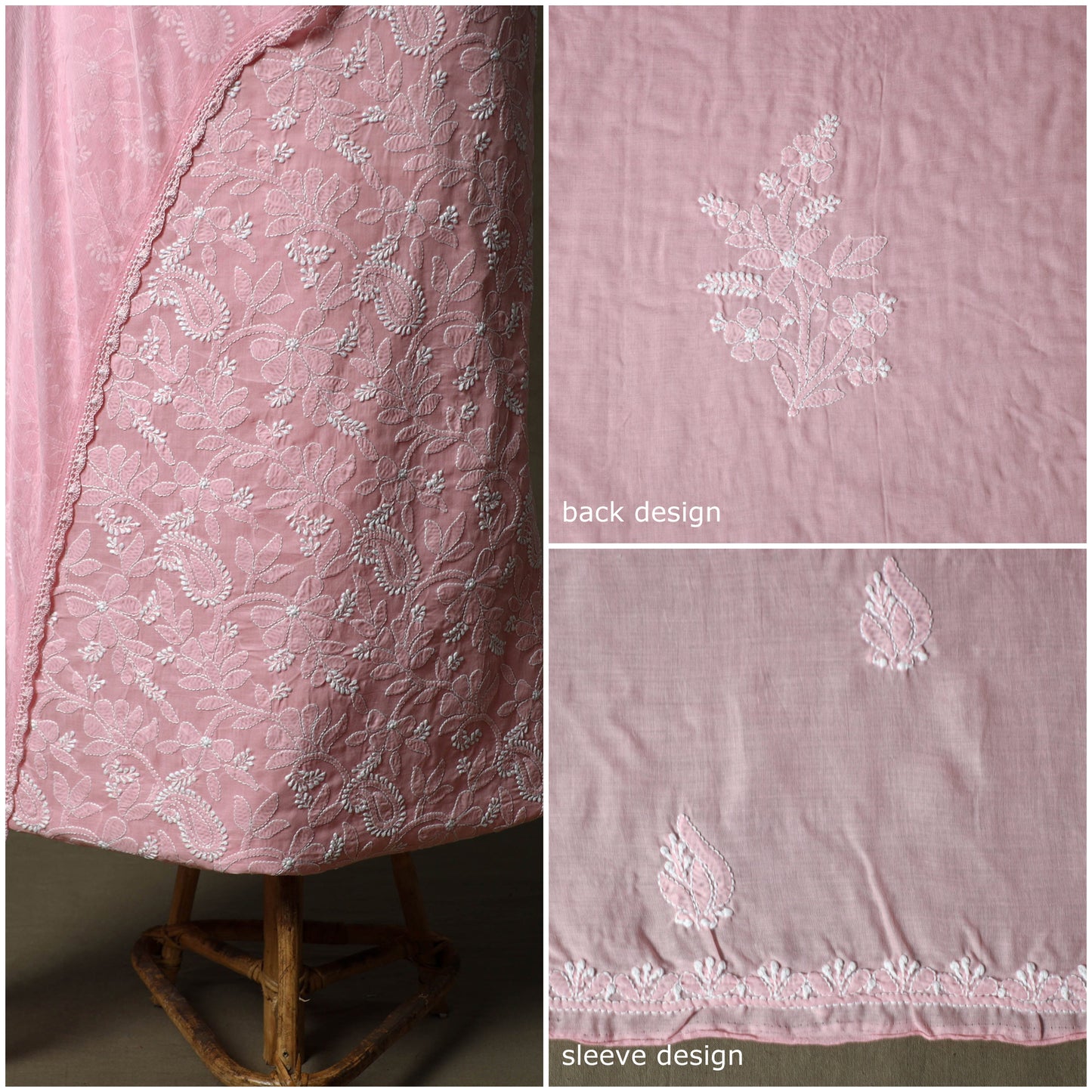 Lucknowi hand embroidered cotton chikankari 3pc unstitched