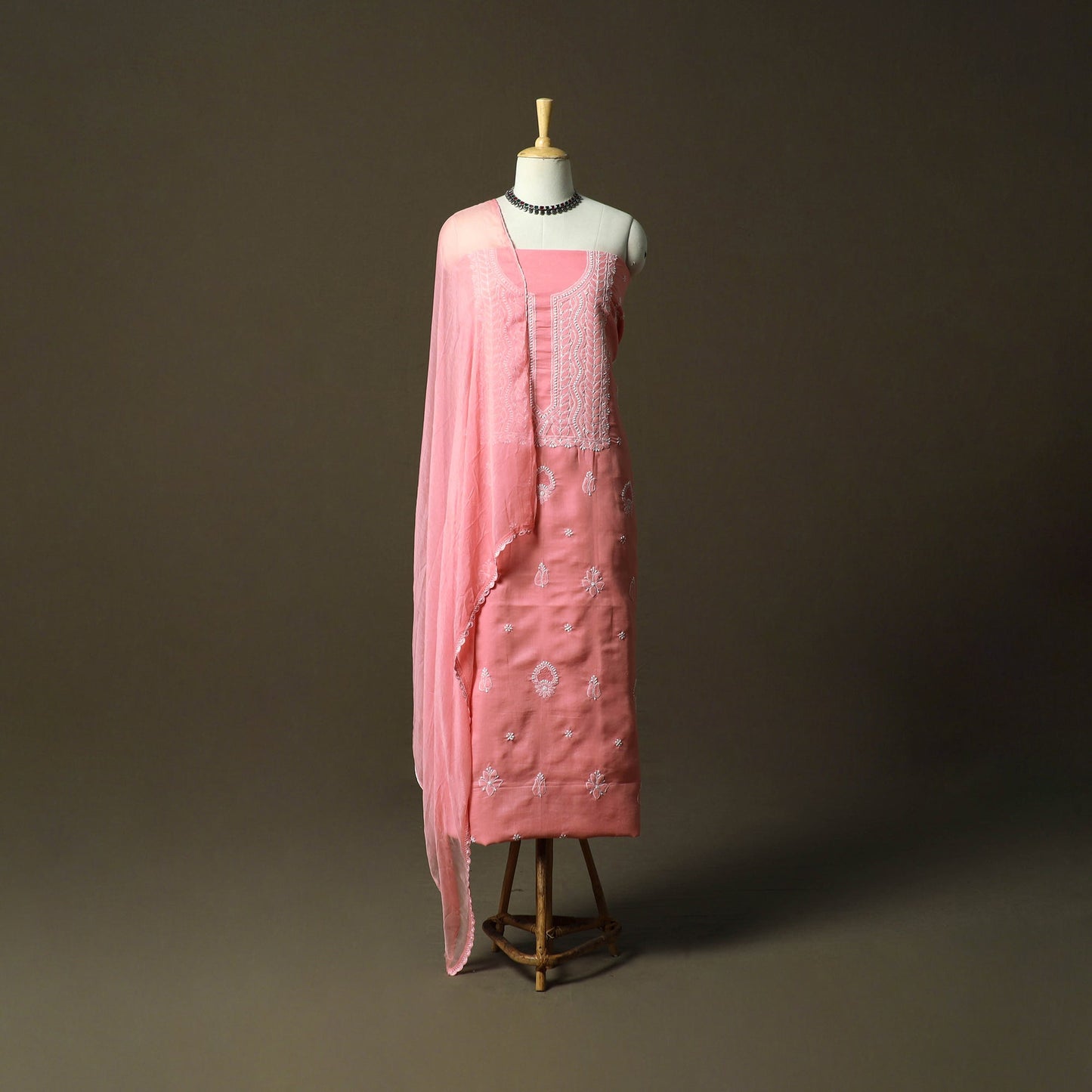 Pink - lucknowi hand embroidered cotton chikankari 3pc
