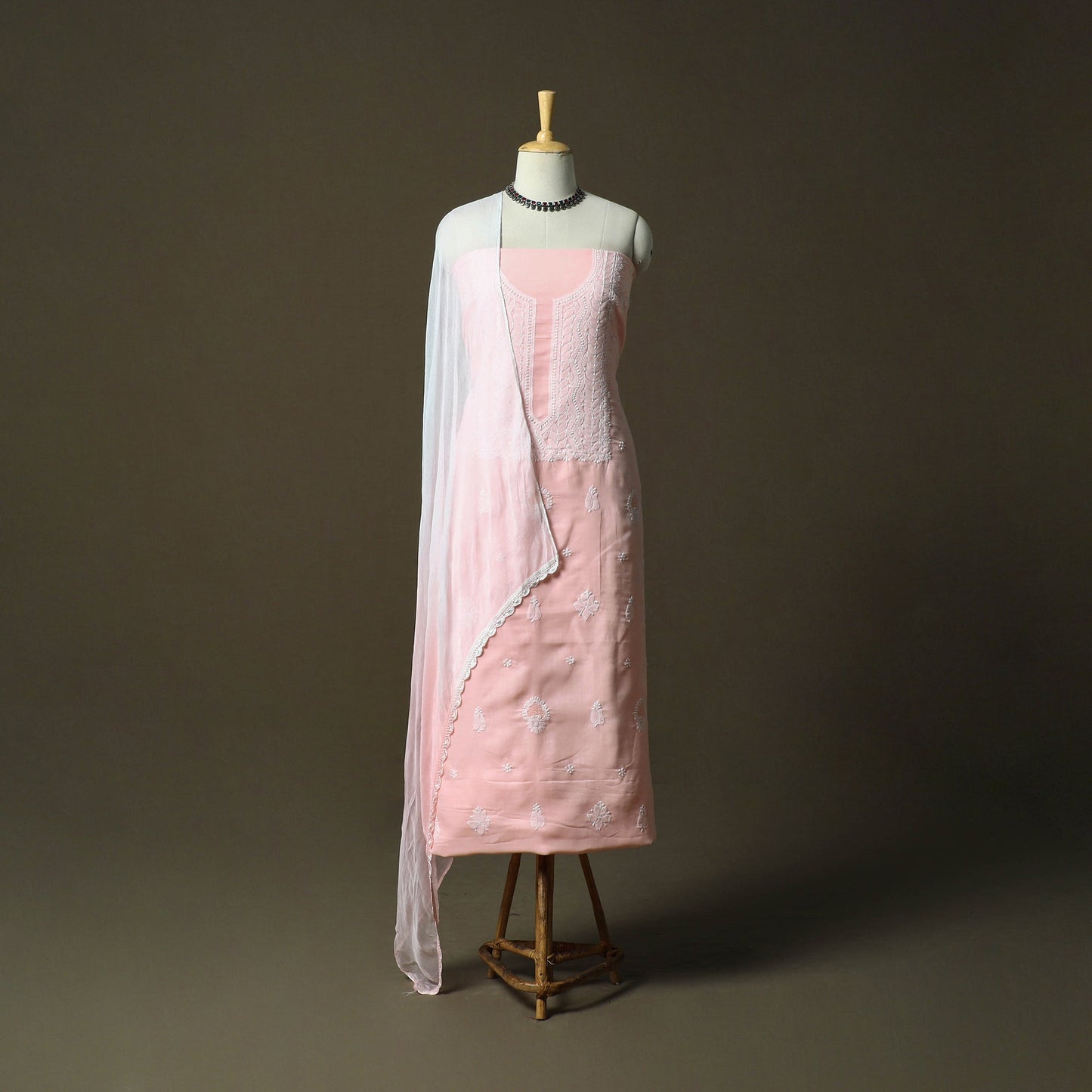 Pink - lucknowi hand embroidered cotton chikankari 3pc