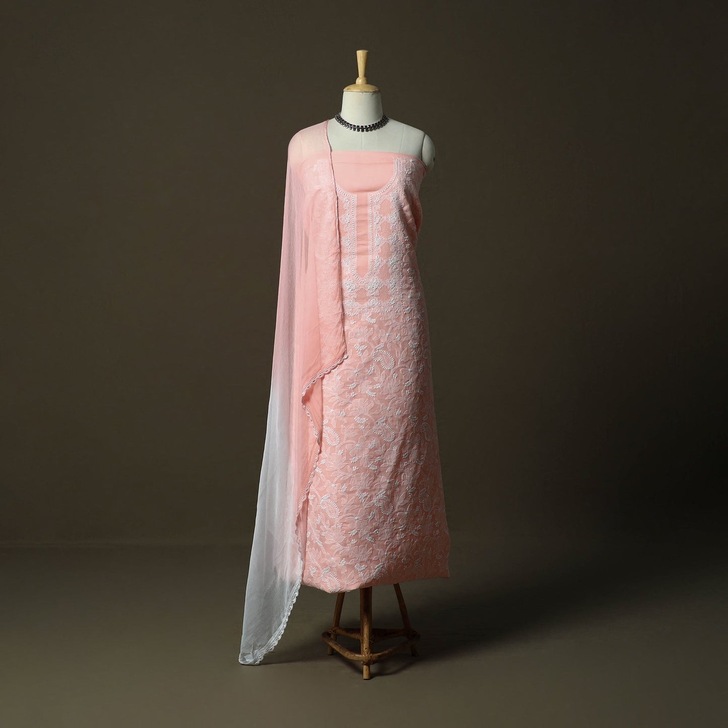 Lucknowi hand embroidered cotton chikankari 3pc unstitched