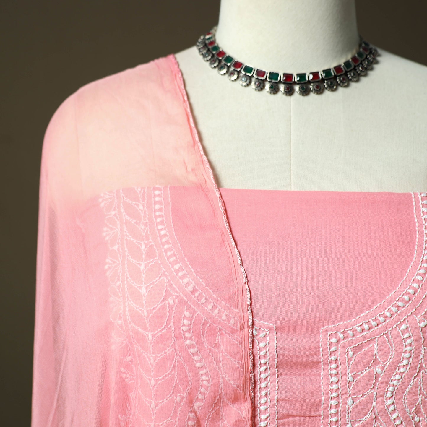 Pink - lucknowi hand embroidered cotton chikankari 3pc