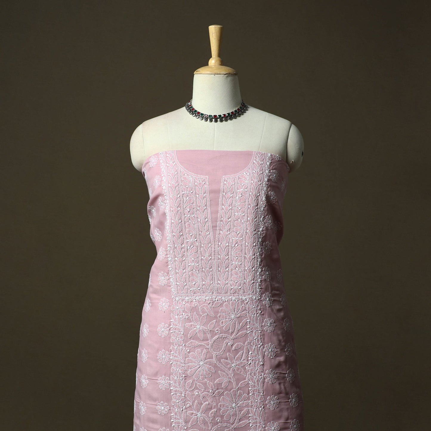 Pink - lucknowi hand embroidered cotton chikankari 3pc