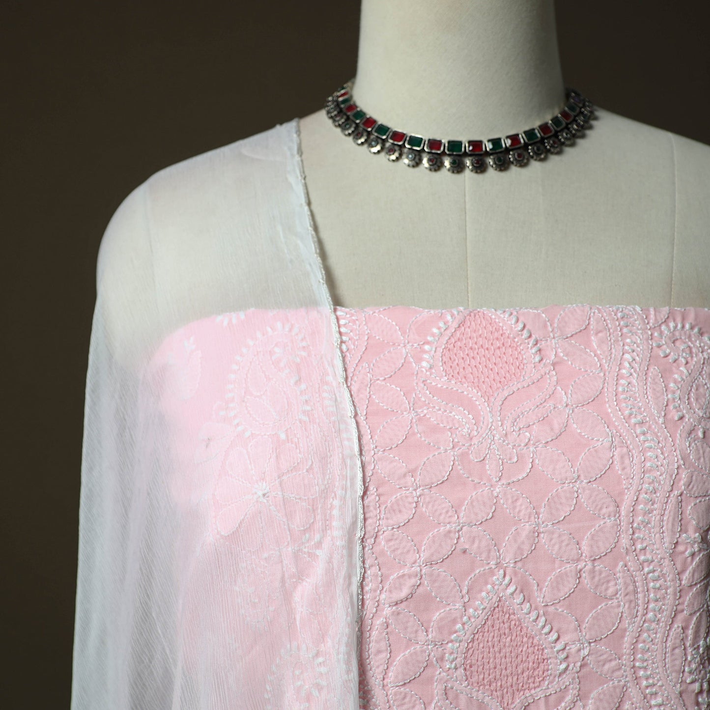Pink - lucknowi hand embroidered cotton chikankari 3pc