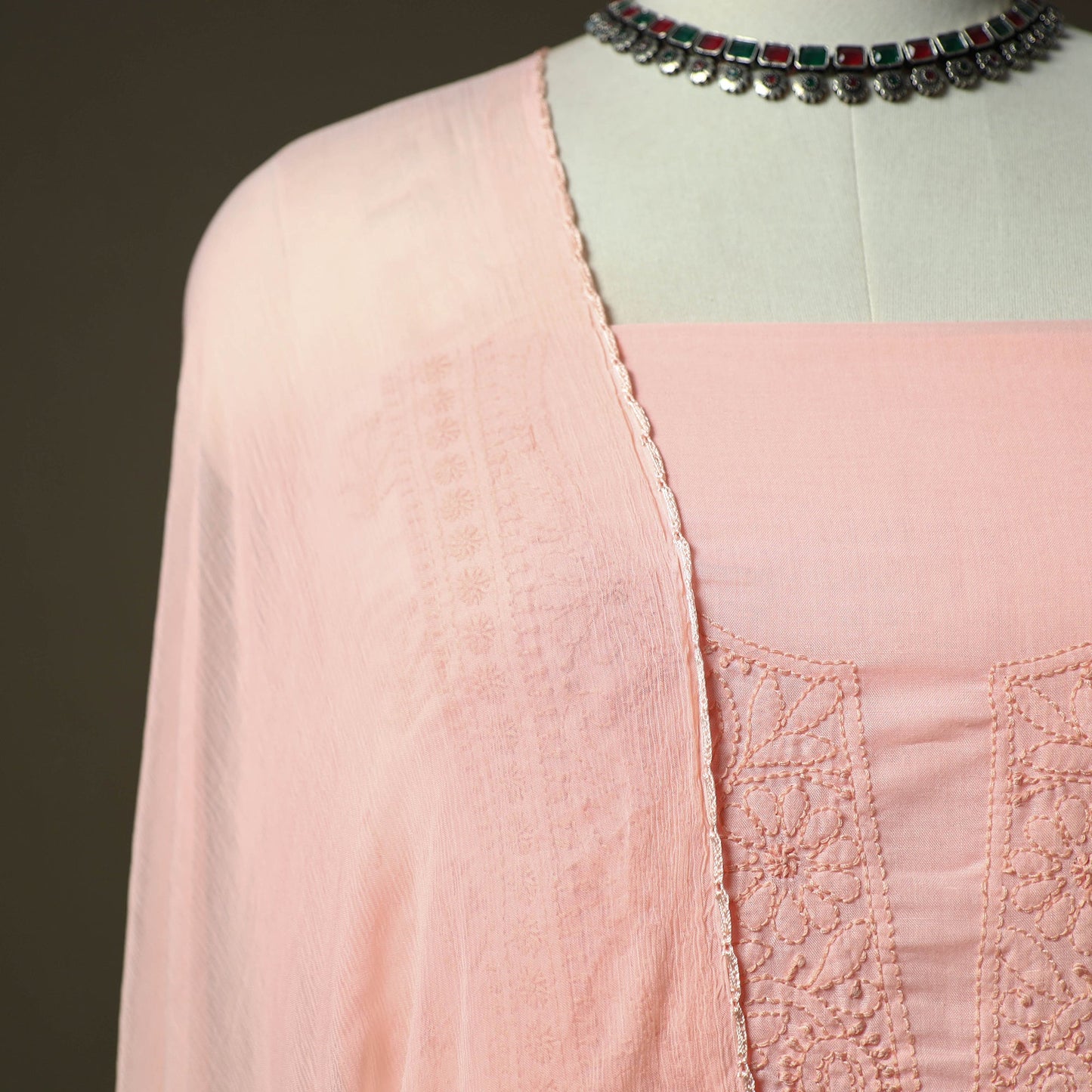 Pink - lucknowi hand embroidered cotton chikankari 3pc