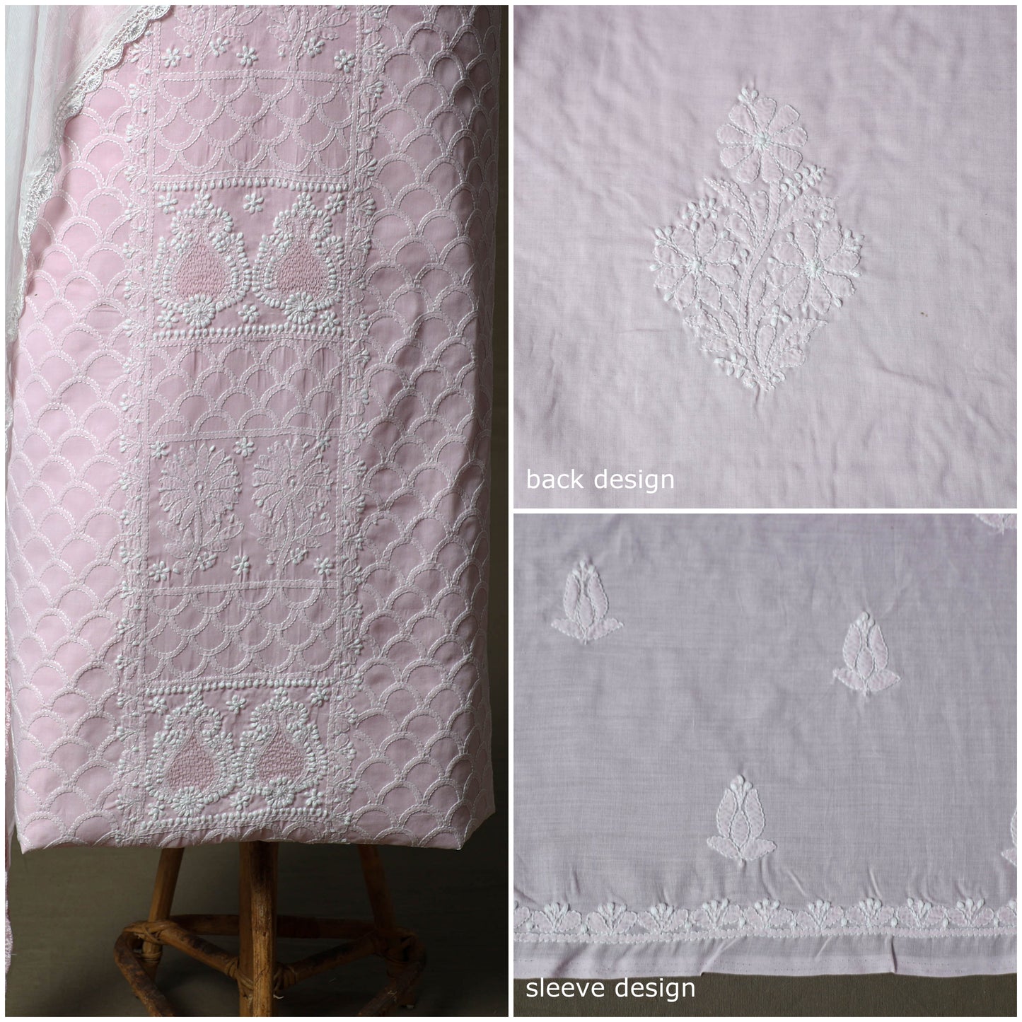 Lucknowi hand embroidered cotton chikankari 3pc unstitched