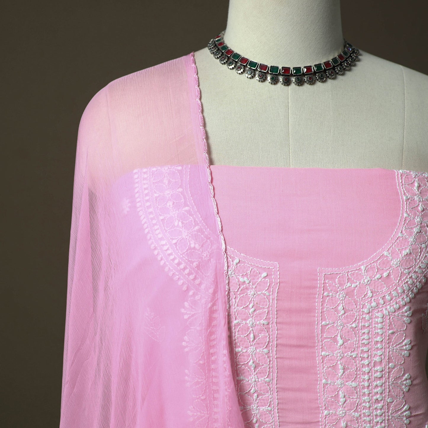 Pink - lucknowi hand embroidered cotton chikankari 3pc
