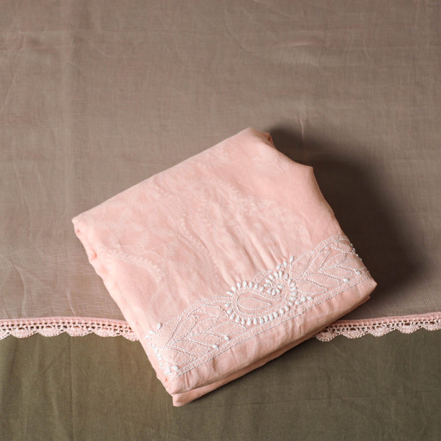 Pink - lucknowi hand embroidered cotton chikankari 3pc