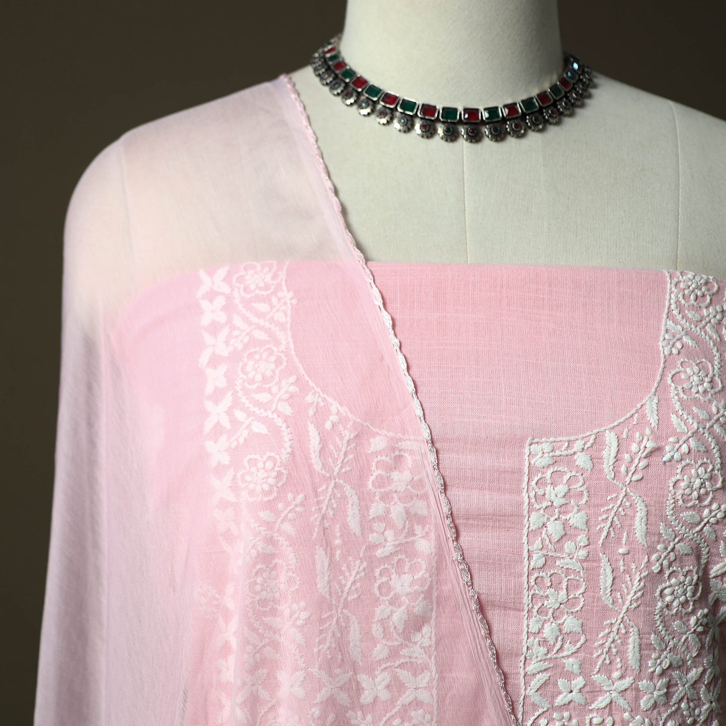 Lucknowi hand embroidered cotton chikankari 3pc unstitched