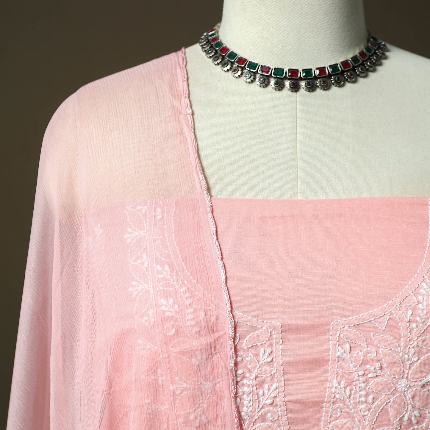 Lucknowi hand embroidered cotton chikankari 3pc unstitched