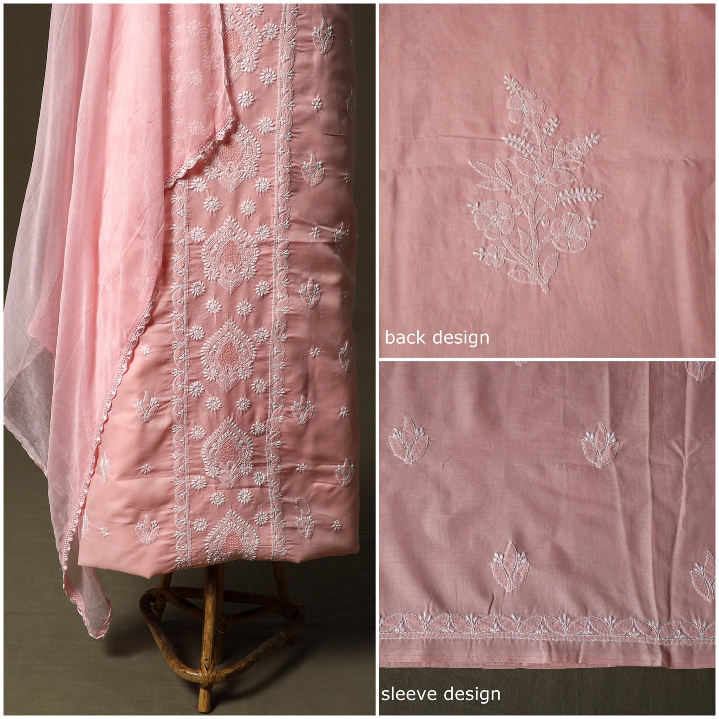 Lucknowi hand embroidered cotton chikankari 3pc unstitched