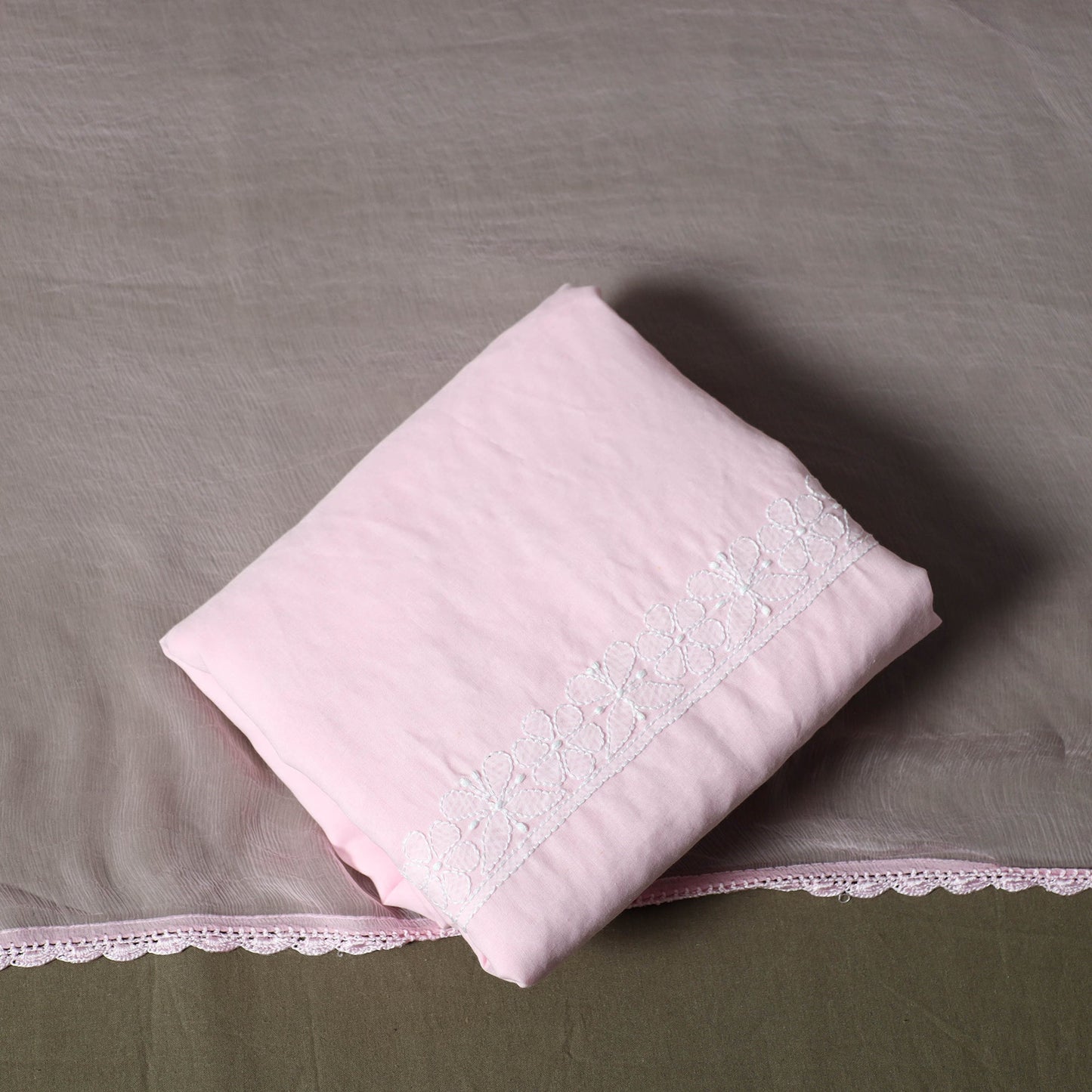 Lucknowi hand embroidered cotton chikankari 3pc unstitched