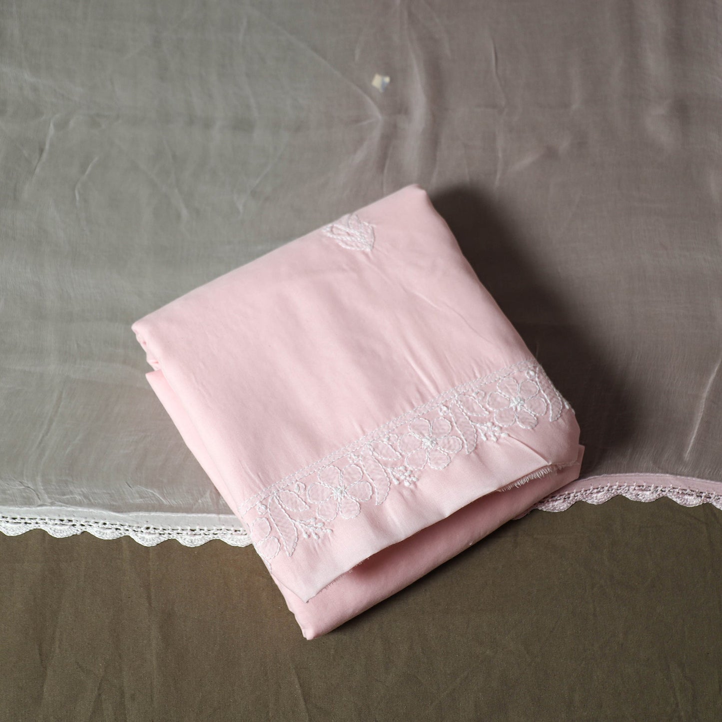 Pink - lucknowi hand embroidered cotton chikankari 3pc