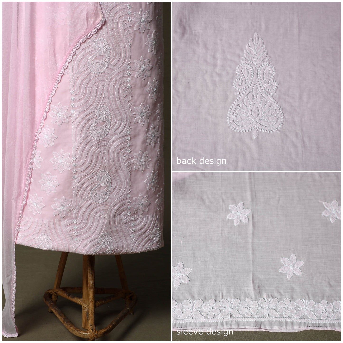 Lucknowi hand embroidered cotton chikankari 3pc unstitched