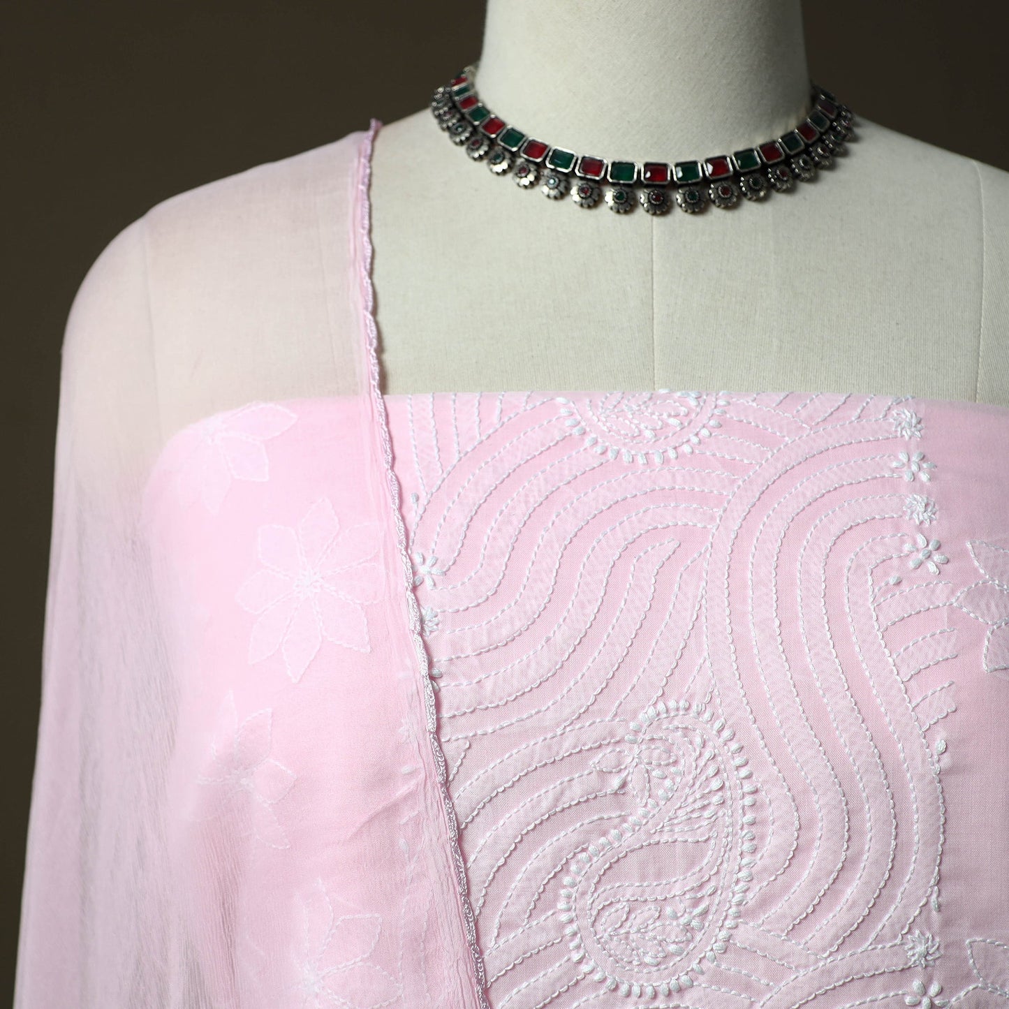 Lucknowi hand embroidered cotton chikankari 3pc unstitched