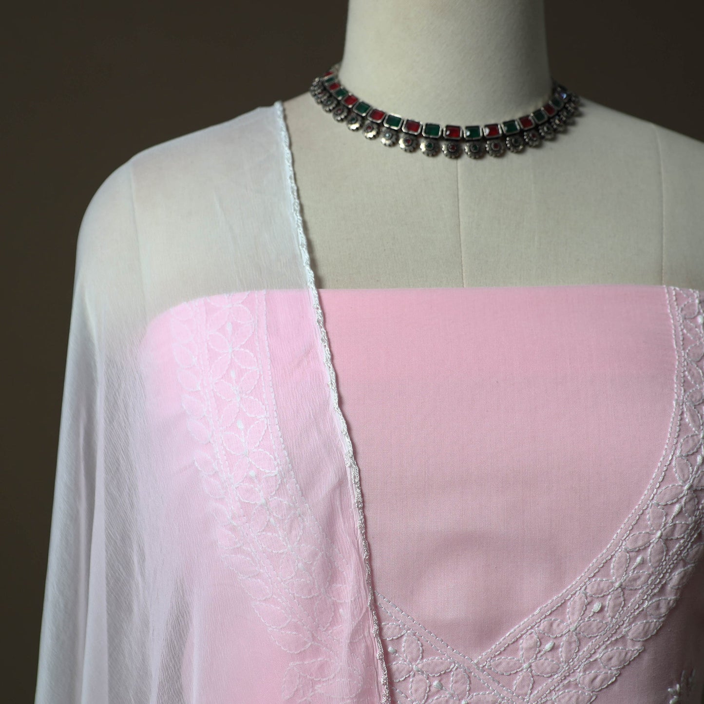 Lucknowi hand embroidered cotton chikankari 3pc unstitched