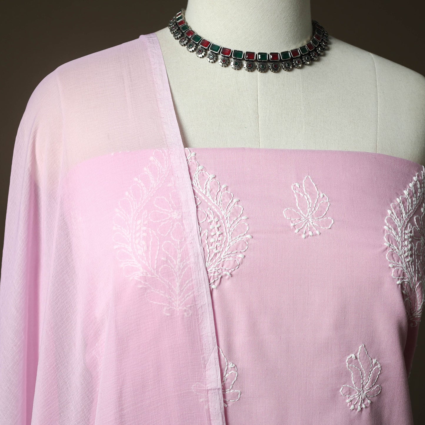 Lucknowi hand embroidered cotton chikankari 3pc unstitched