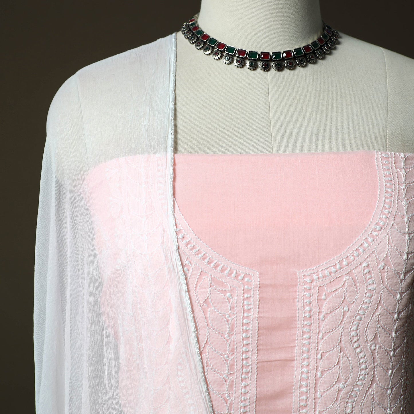 Pink - lucknowi hand embroidered cotton chikankari 3pc