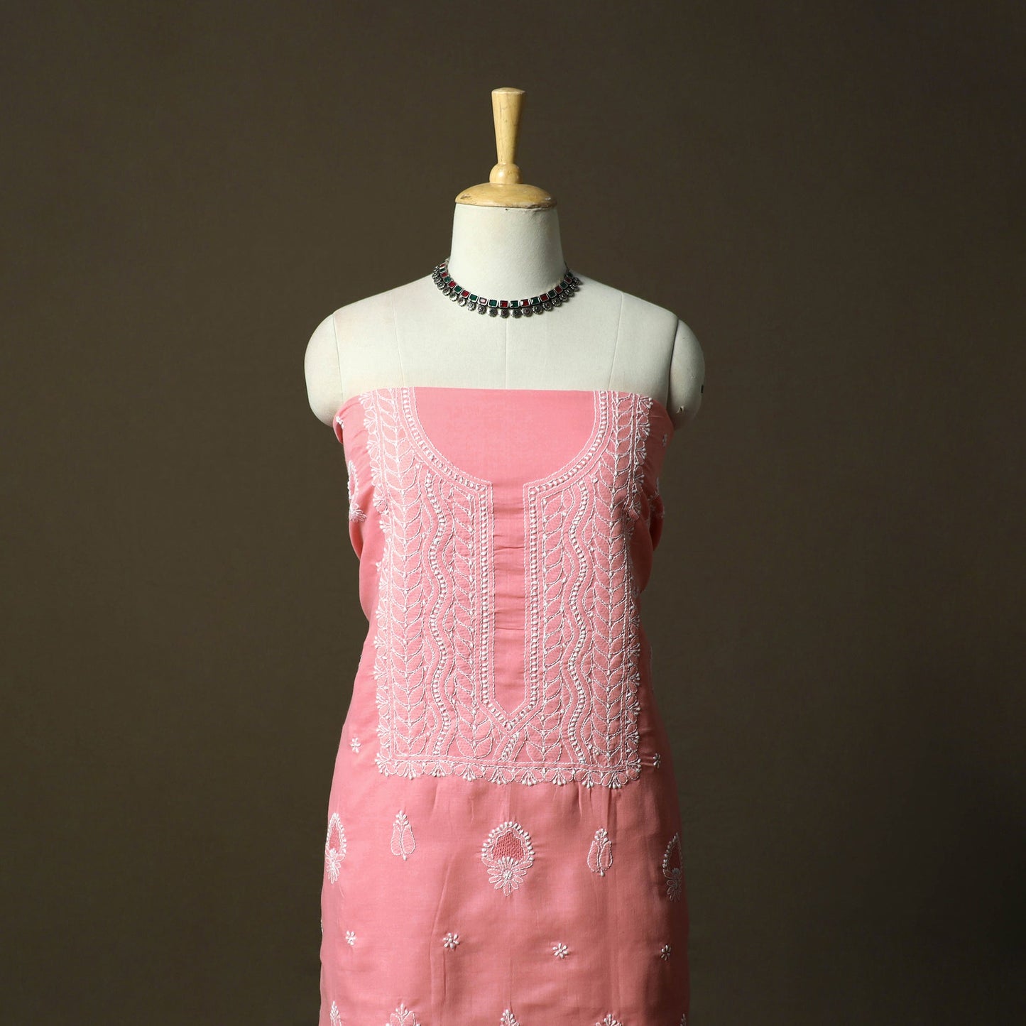 Pink - lucknowi hand embroidered cotton chikankari 3pc