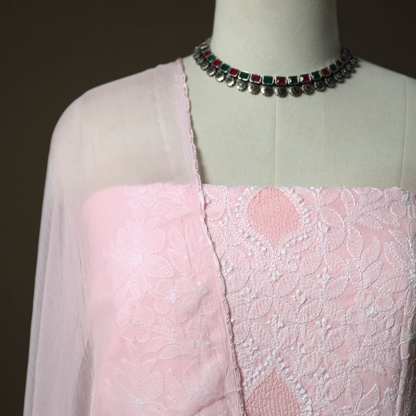 Pink - lucknowi hand embroidered cotton chikankari 3pc