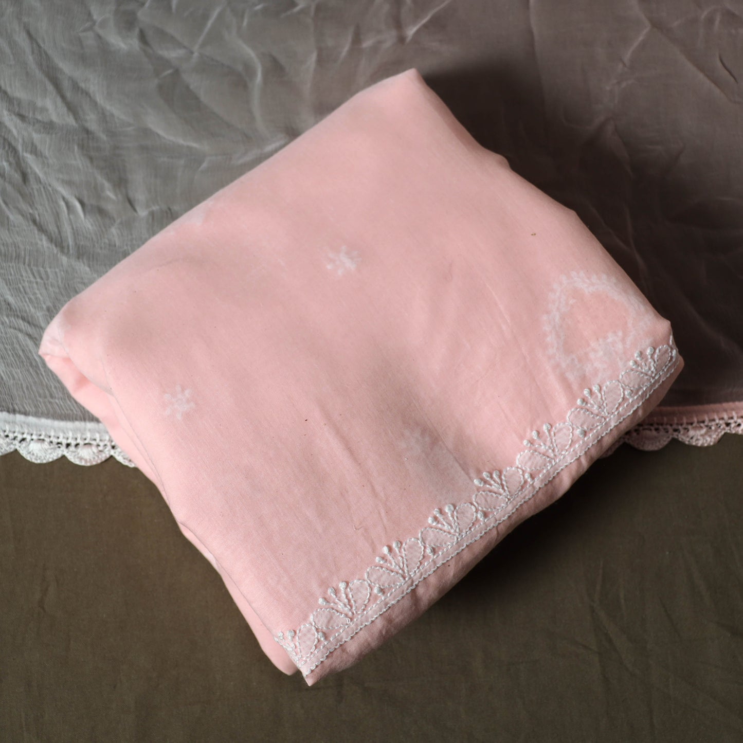 Pink - lucknowi hand embroidered cotton chikankari 3pc