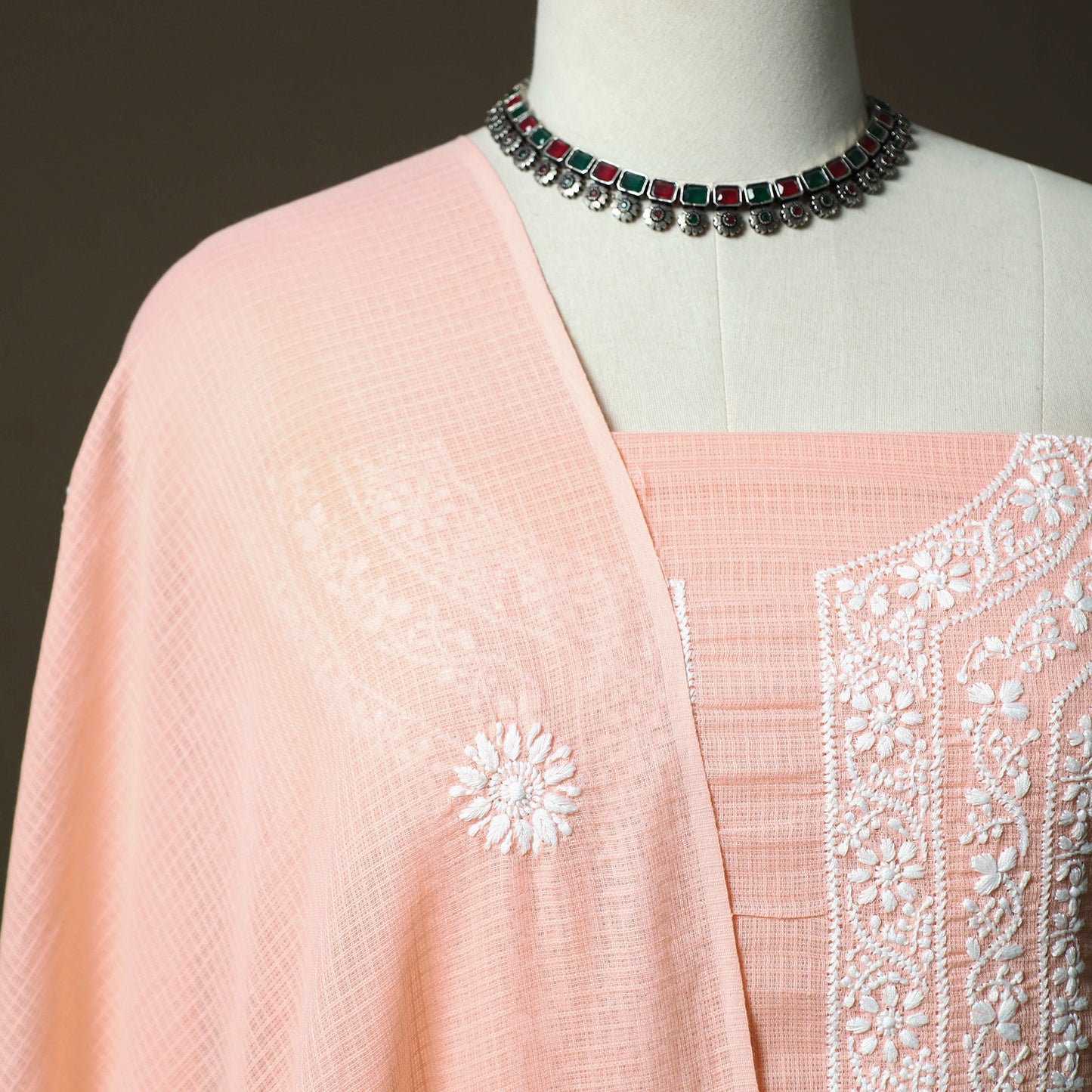 Lucknowi hand embroidered kota doria cotton chikankari 2pc